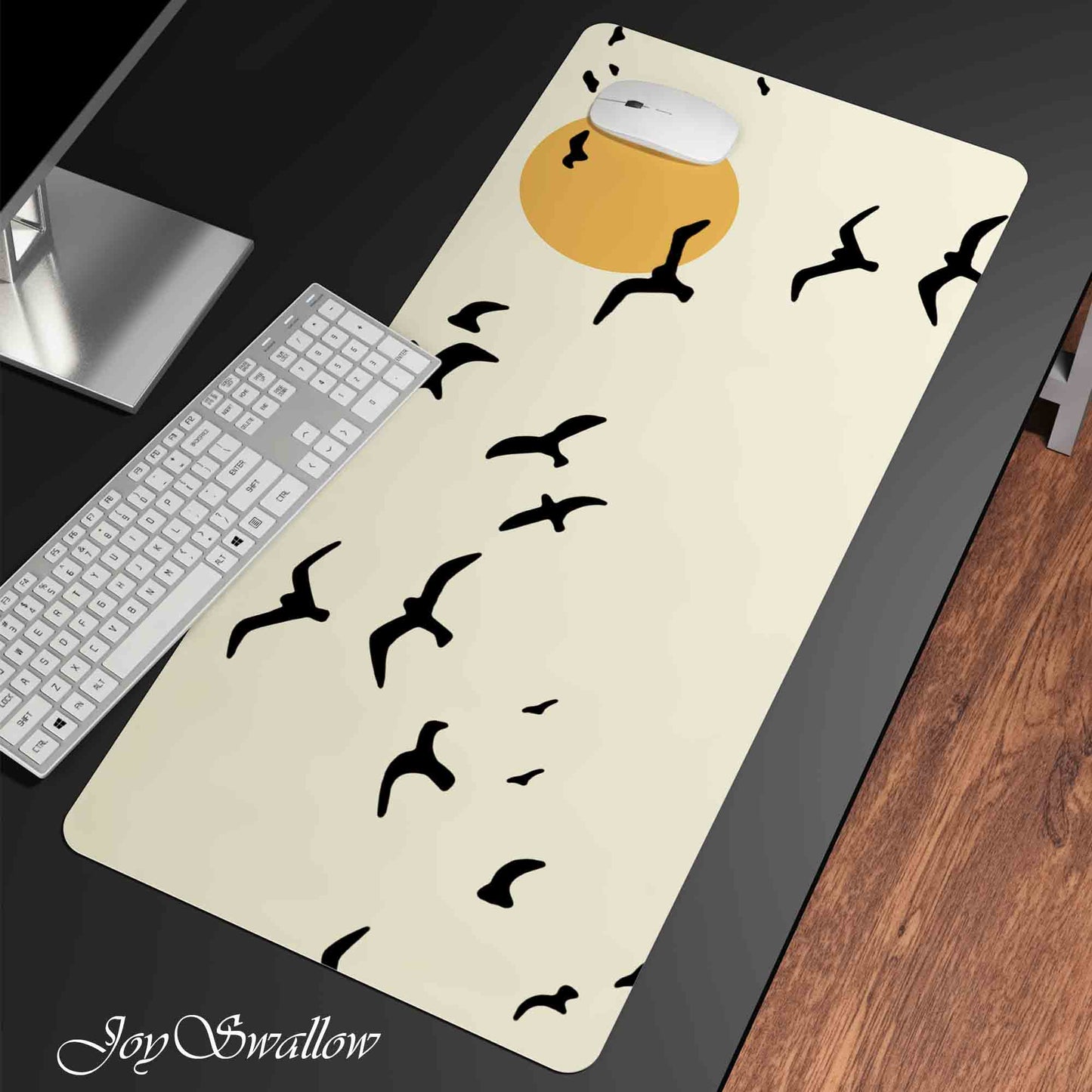 JoySwallow Personalized Mousepad, Celestial Moon and Flying Birds Pad, Modern Mouse Pad for Computer & Laptop, Animal Non-Slip Rubber Base Mousepad, Art Soft Mouse Pads