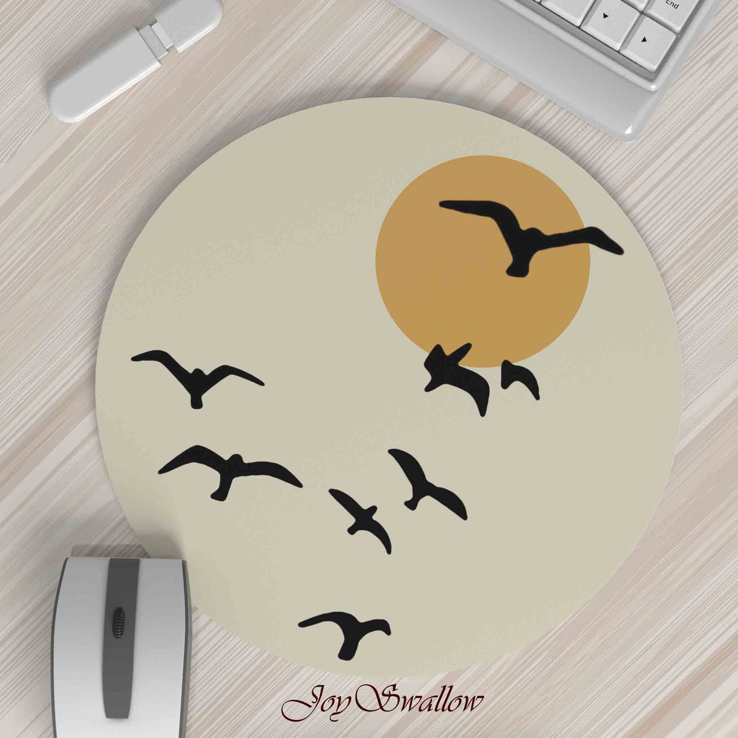 JoySwallow Personalized Mousepad, Celestial Moon and Flying Birds Pad, Modern Mouse Pad for Computer & Laptop, Animal Non-Slip Rubber Base Mousepad, Art Soft Mouse Pads