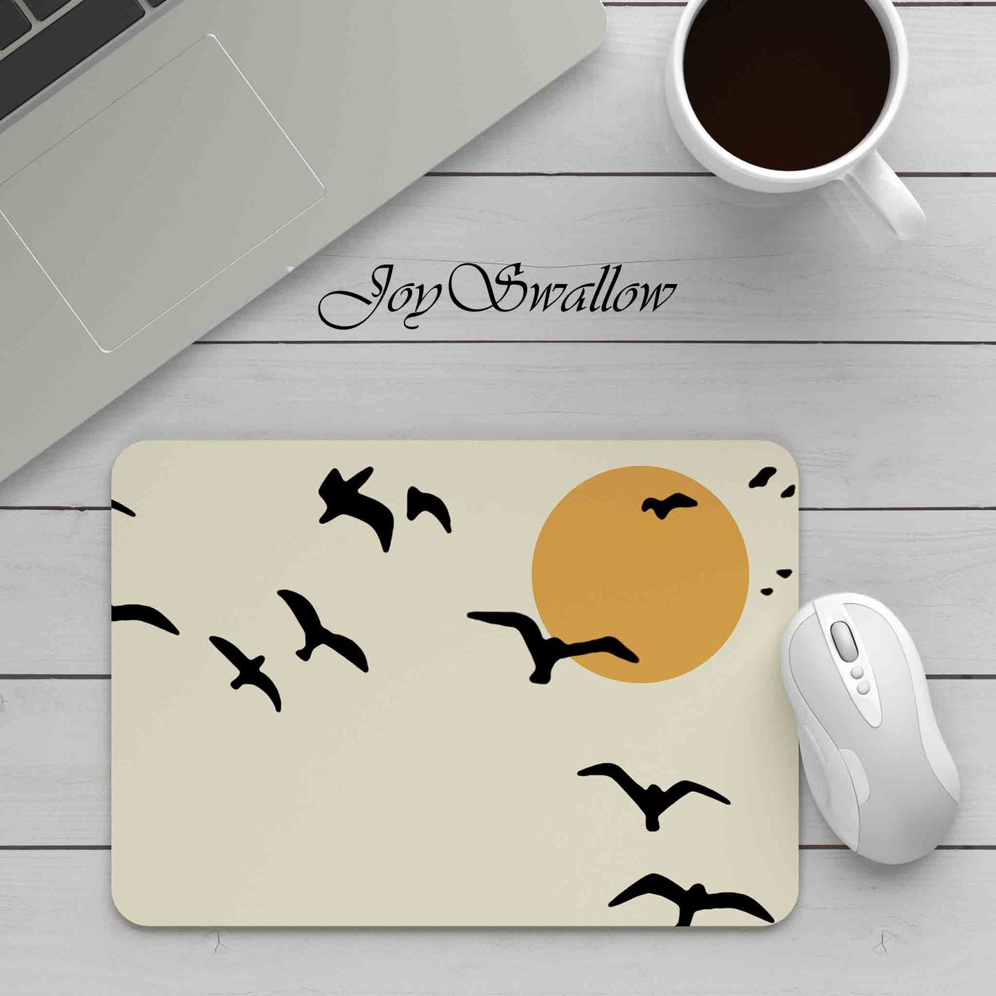 JoySwallow Personalized Mousepad, Celestial Moon and Flying Birds Pad, Modern Mouse Pad for Computer & Laptop, Animal Non-Slip Rubber Base Mousepad, Art Soft Mouse Pads