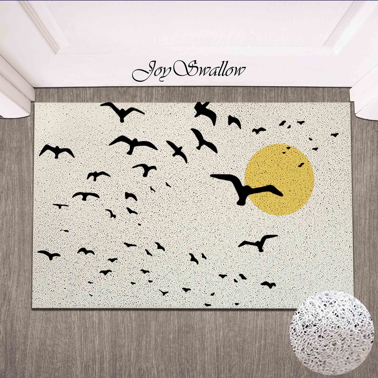 JoySwallow Personalized Doormat, Celestial Moon and Flying Birds Door Rug, PVC Coil Entrance Door Mat, Cute Bird Anti-Skid Outdoor Mat, Elegant Entrance Rug, Entryway Rug for Porch Courtyard