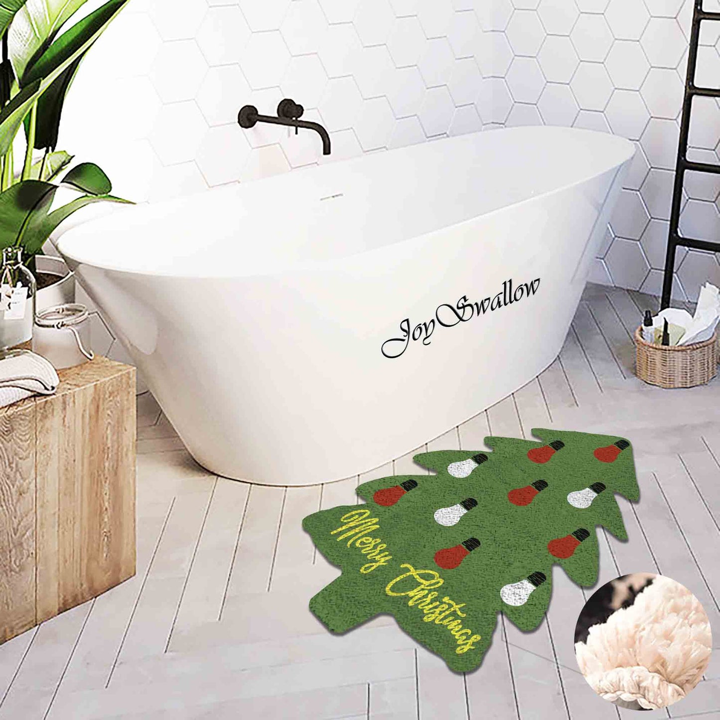 JoySwallow Christmas Tree Lights Tufted Bathmat, Christmas Rug, Holiday Area Rug, Bedroom Runner