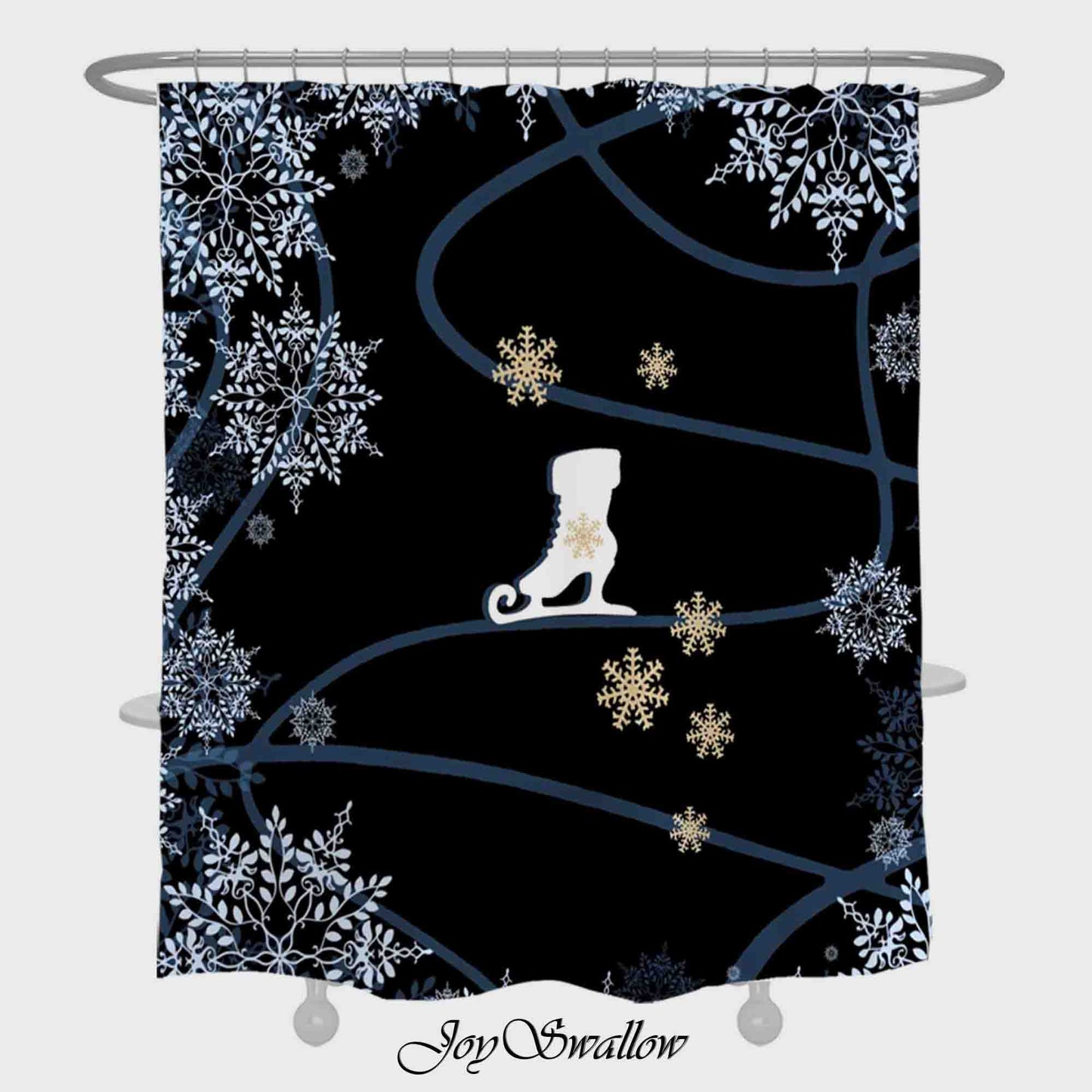 JoySwallow Christmas Ice Skates Snowflakes Shower Curtain, Holiday Waterproof Curtains, Machine Washable Shower Curtains, Figure Skating Heavy Weighted Bath Curtains with hooks