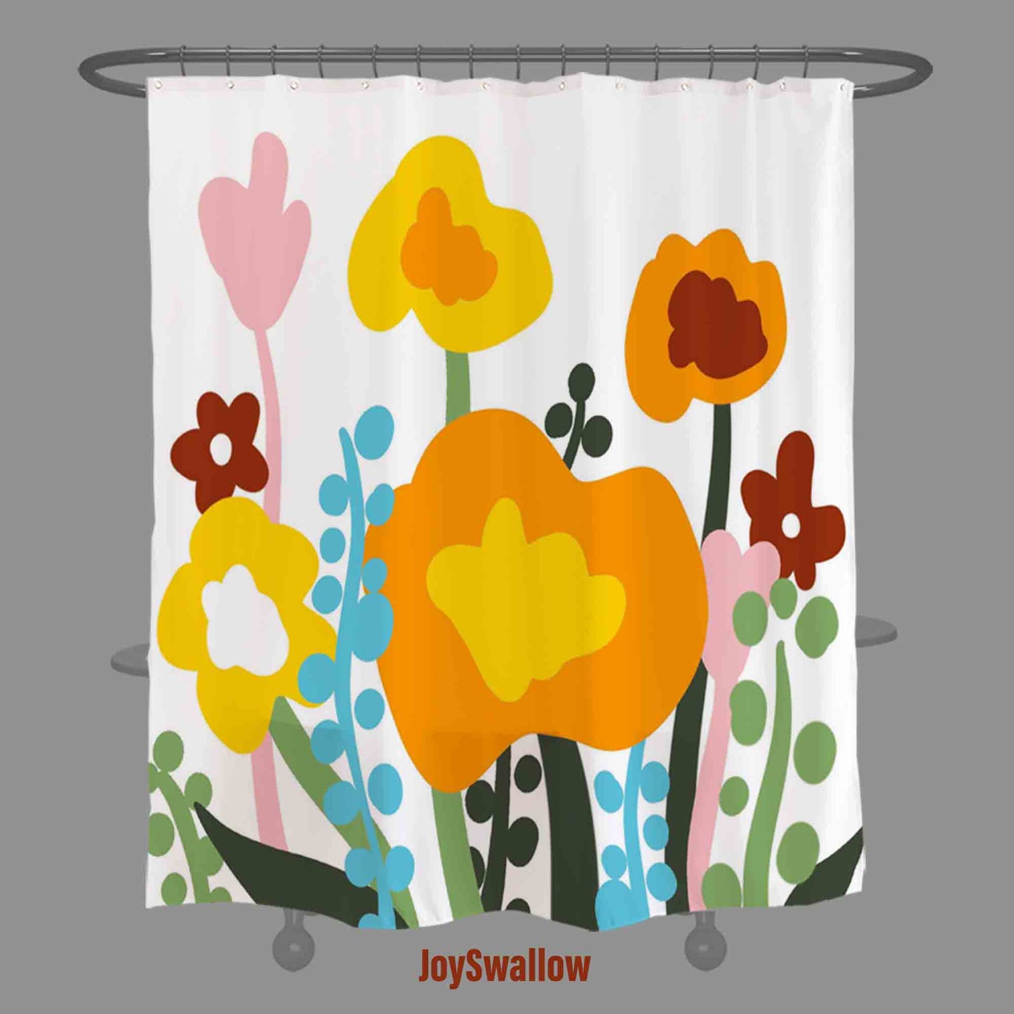 JoySwallow Colorful Flowers Shower Curtain, Leaves Waterproof Curtains, Floral Machine Washable Shower Curtains, flower Heavy Weighted Bath Curtains with hooks