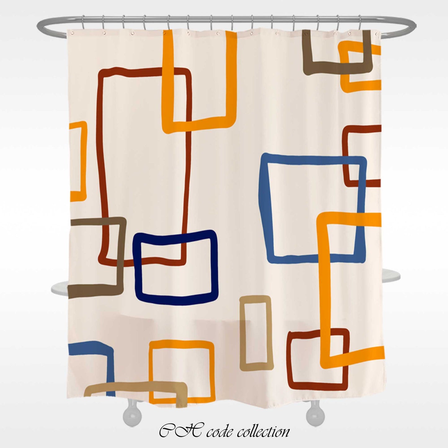 JoySwallow Color Square Line Art Shower Curtain, Abstract Blocks Waterproof Curtains, Check Machine Washable Shower Curtains, Heavy Weighted Bath Curtains with hooks