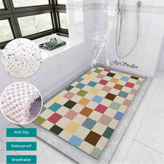 JoySwallow Personalized Bathtub Mat, Colour Mosaic Checkerboard Bathtub Mat, PVC Coil Shower Mat, Anti Skid PVC Coil Bathmat, Geometric Permeable Bathmat, Drainable Rug
