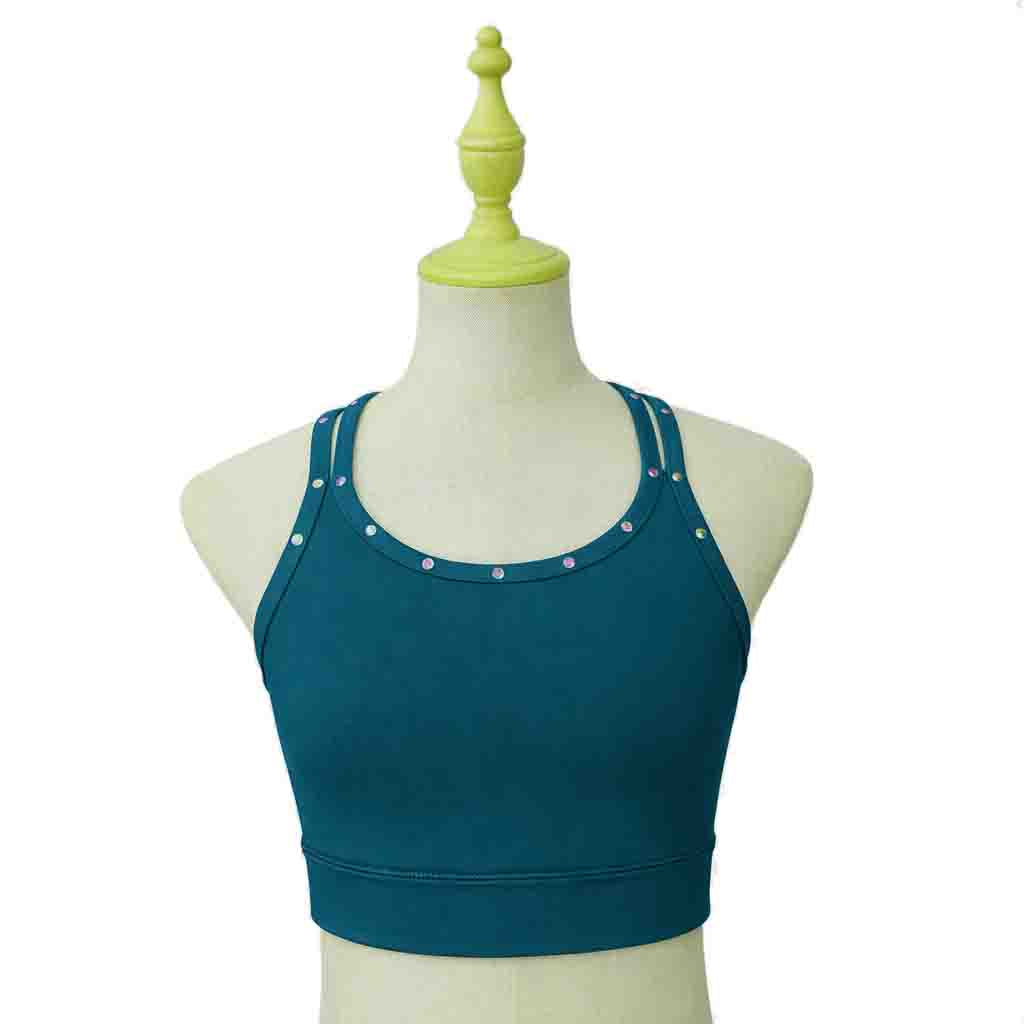 Custom Figure Skating Base Layer Crop Cami – Crystal-Embellished Straps, Pad Pockets