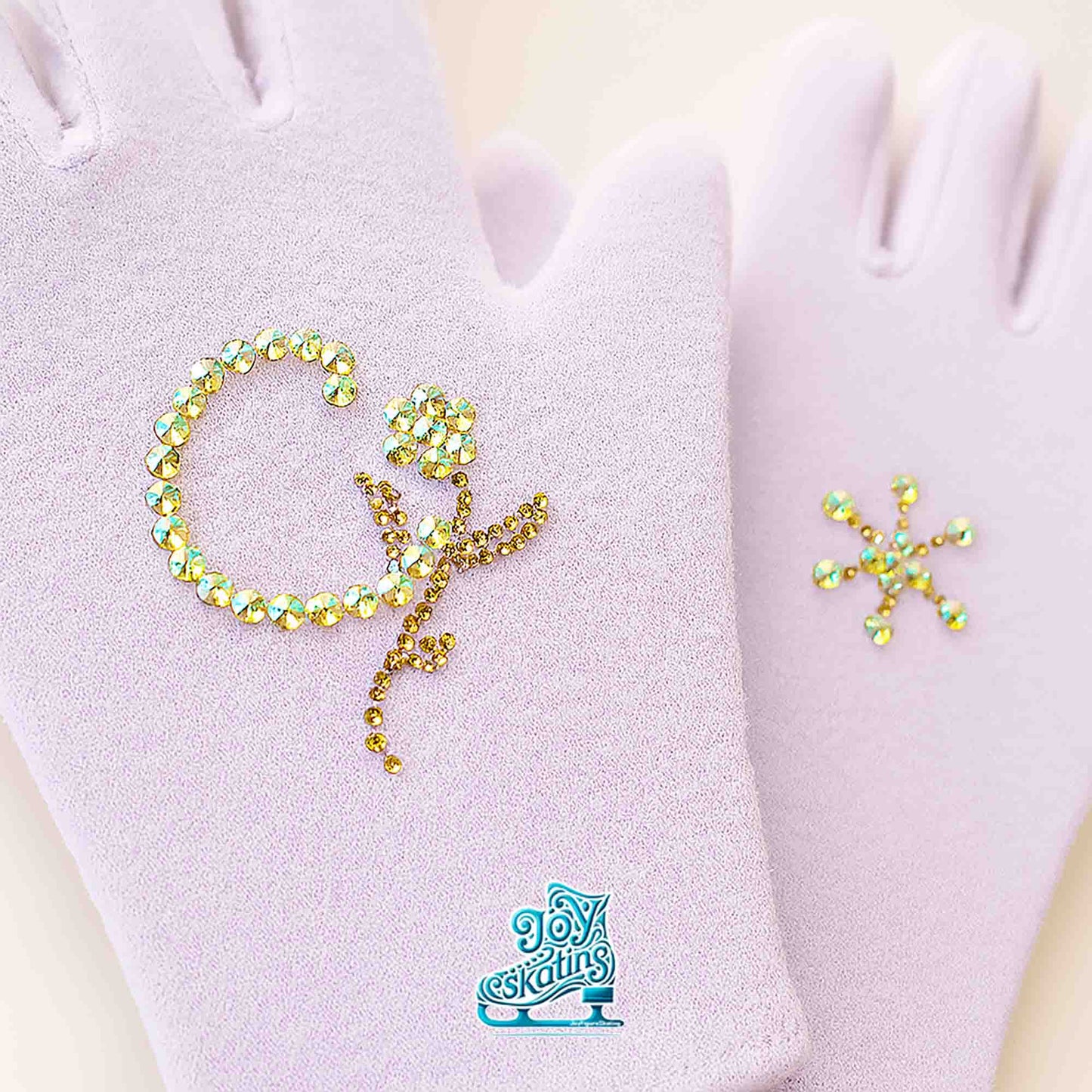 Custom Fit Floral Initial Figure Skating Gloves – Warm Thick Fleece, 4-Way Stretch, Padded Palm Protection, Personalized Monogram Design