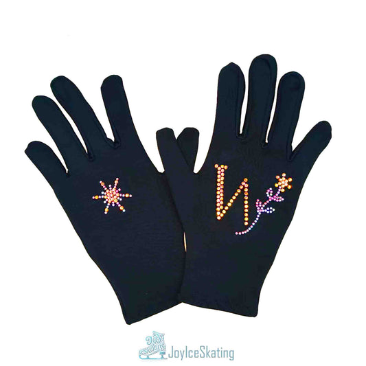 Custom Floral Initial Figure Skating Gloves: Thick Fleece with Padded Palm Protection