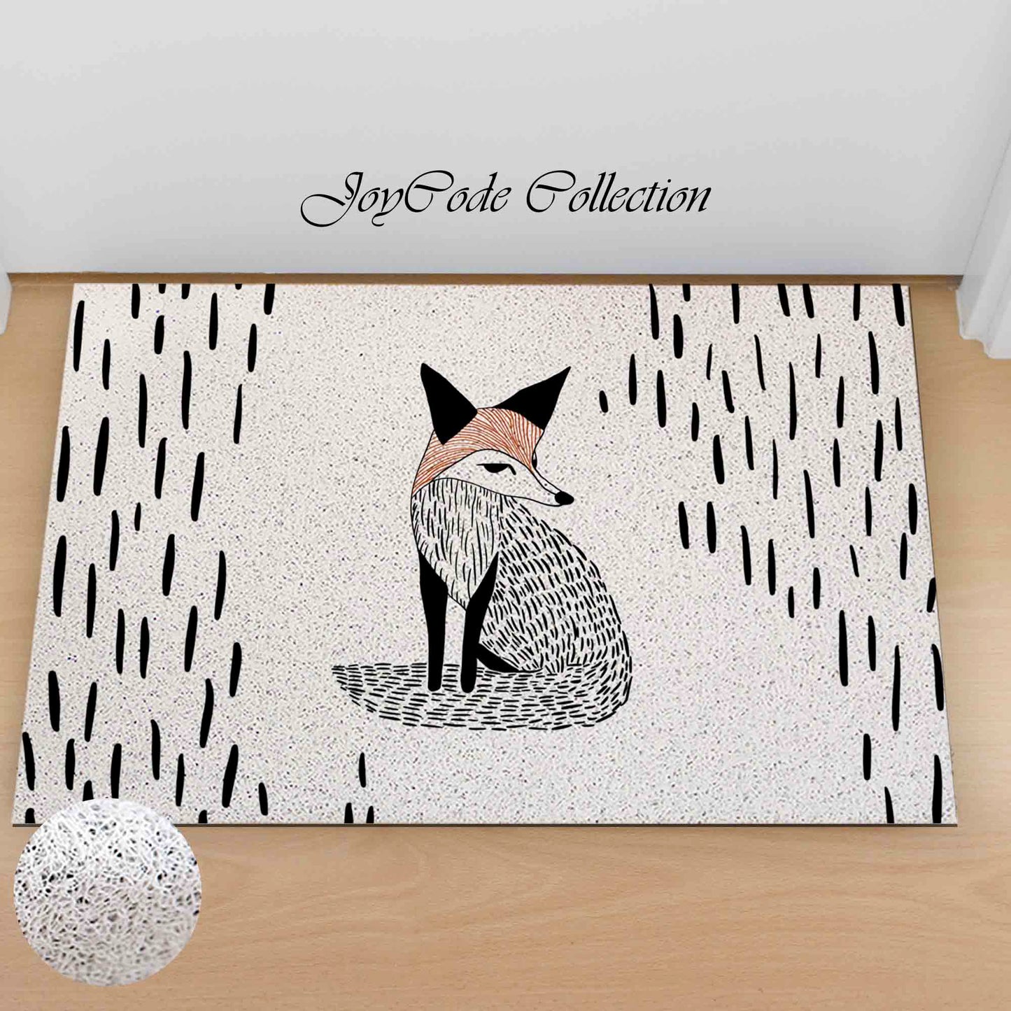 JoySwallow Personalized Door Curtain, Cute Black Fox PVC Coil Entrance Door Mat, Cute Fox Anti-Skid Outdoor Mat, Animal Entryway Rug for Porch Courtyard