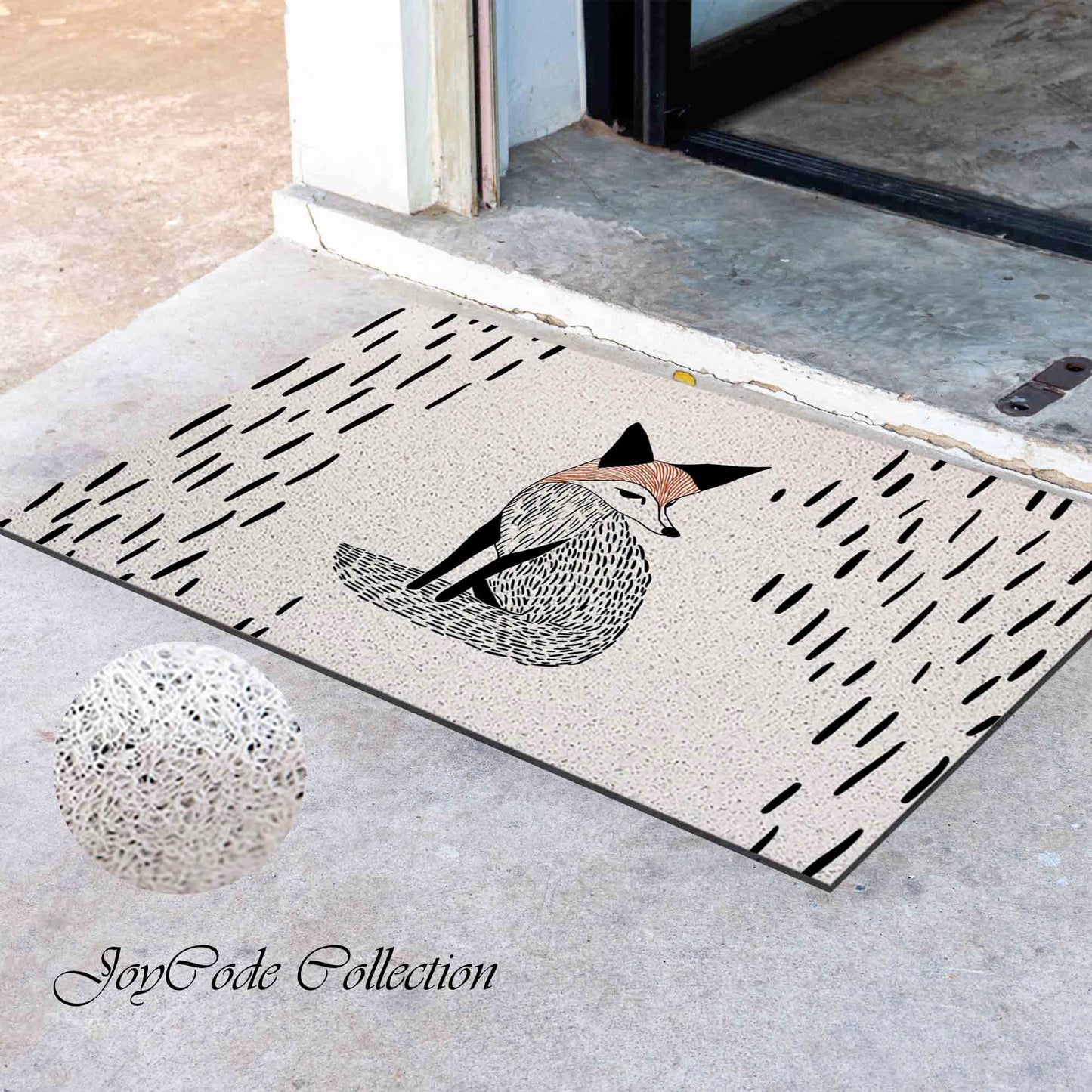 JoySwallow Personalized Door Curtain, Cute Black Fox PVC Coil Entrance Door Mat, Cute Fox Anti-Skid Outdoor Mat, Animal Entryway Rug for Porch Courtyard