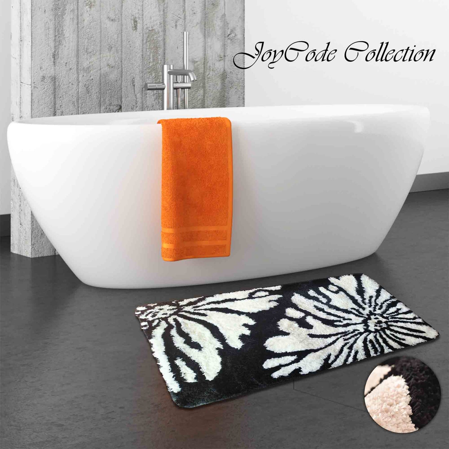 JoySwallow Black White Flowers Tufted Bathmat, Floral Bathroom Rug, Flower Area Rug, Floral Bedroom Rugs