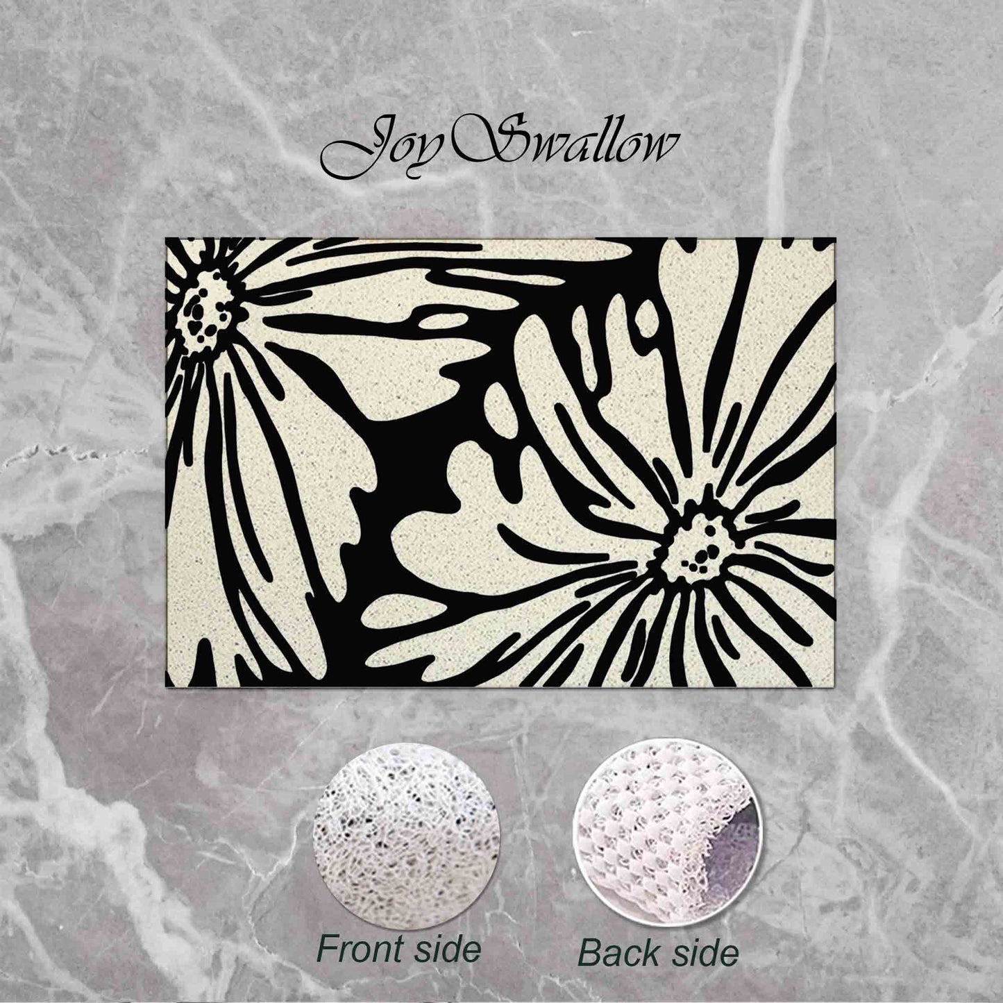 JoySwallow Personalized Bathtub Mat, Daisy Black and White Flower Bath Tub Mat, PVC Coil Permeable Bath Mat, Floral Drainable Bath Rug, Anti Skid Bathmat