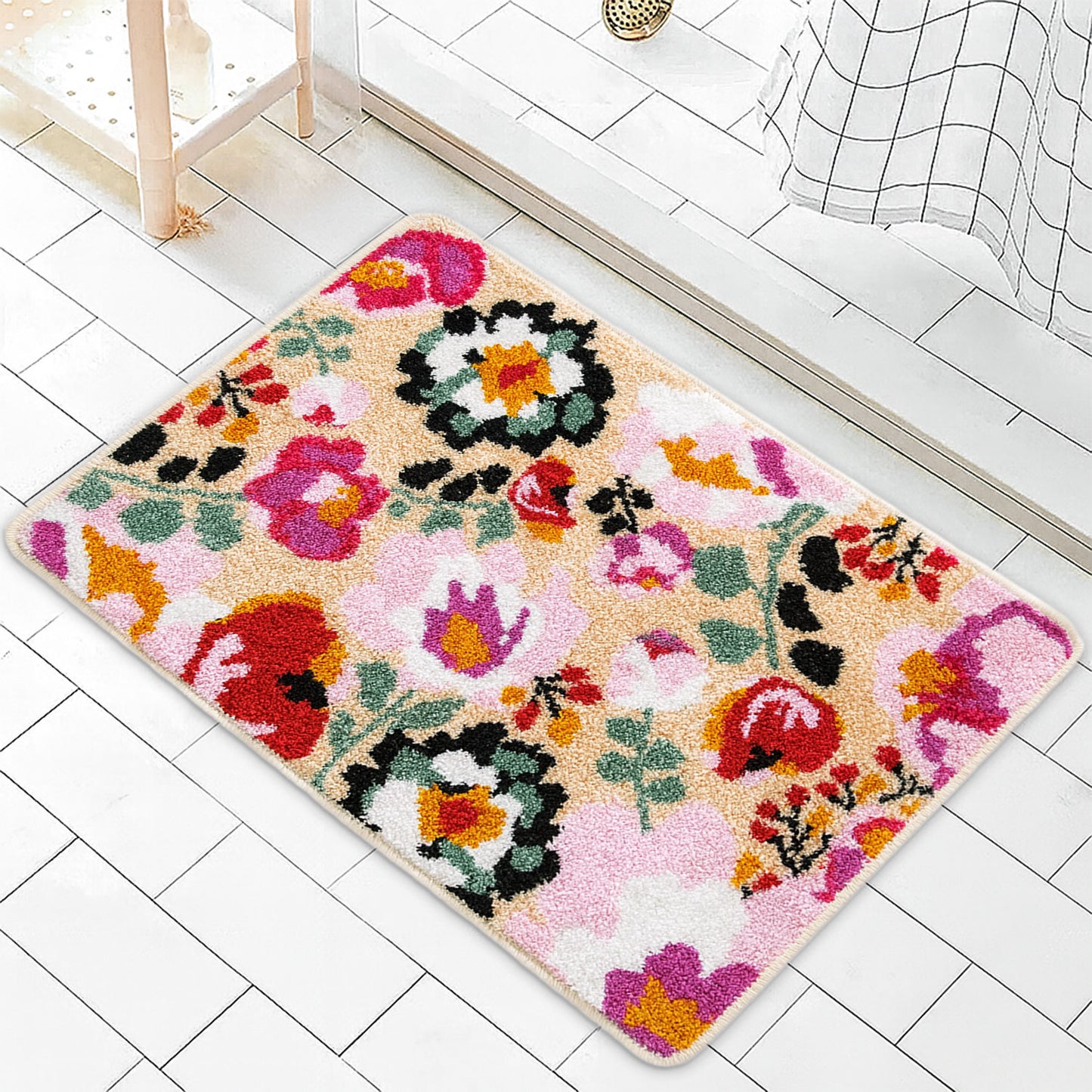 JoySwallow Personalized Bathtub Mat, Flower Garden in Summer Bathtub Mat, PVC Coil Shower Mat, Anti Skid PVC Coil Bathmat, Floral Permeable Bathmat, Irregular Shaped Drainable Rug