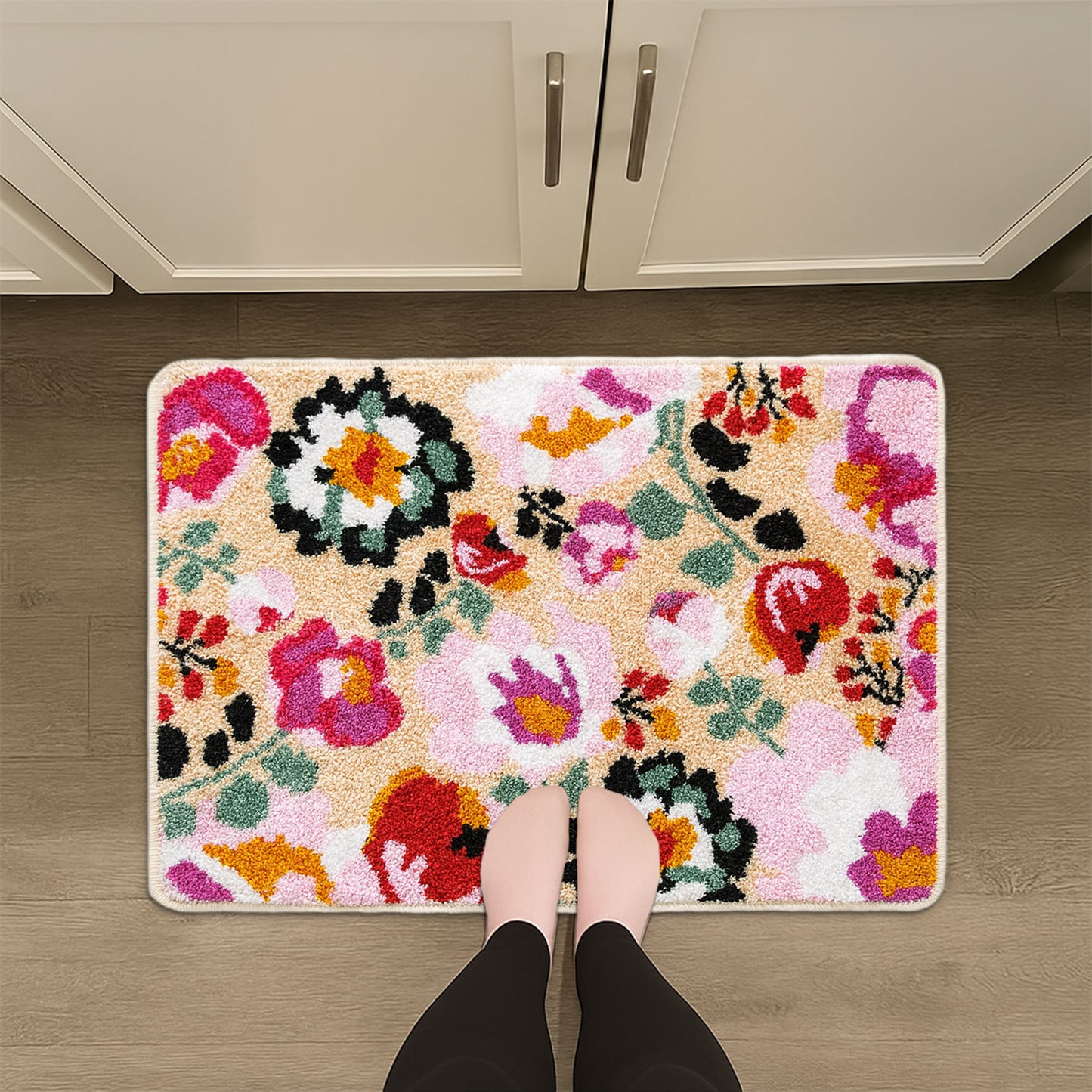 JoySwallow Personalized Bathtub Mat, Flower Garden in Summer Bathtub Mat, PVC Coil Shower Mat, Anti Skid PVC Coil Bathmat, Floral Permeable Bathmat, Irregular Shaped Drainable Rug