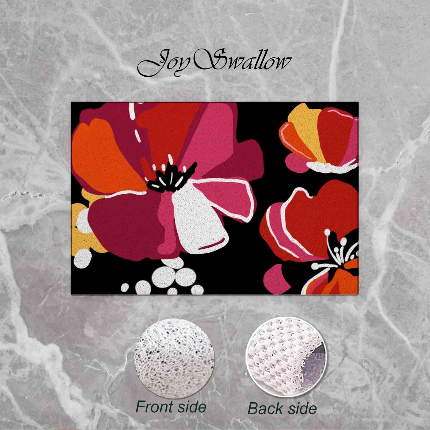 JoySwallow Personalized Bathtub Mat, Red Flowers Bath Tub Mat, PVC Coil Permeable Bath Mat, Floral Drainable Bath Rug, Anti Skid Bathmat