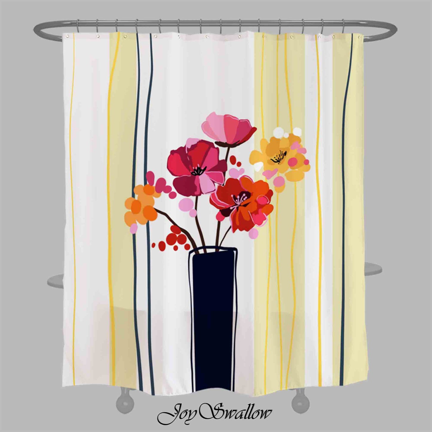 JoySwallow Red Flower and Vase Shower Curtain, Roses Waterproof Curtains, Floral Machine Washable Shower Curtains, Flower Heavy Weighted Bath Curtains with hooks