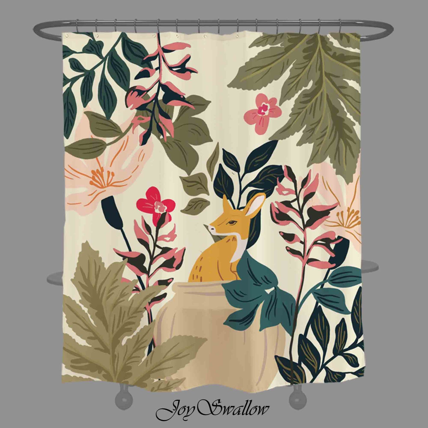 JoySwallow Forest Deer Shower Curtain, Forest Shower Curtain, Floral Curtain, Waterproof Curtains, Animal Machine Washable Shower Curtains, Heavy Weighted Bath Curtains with hooks