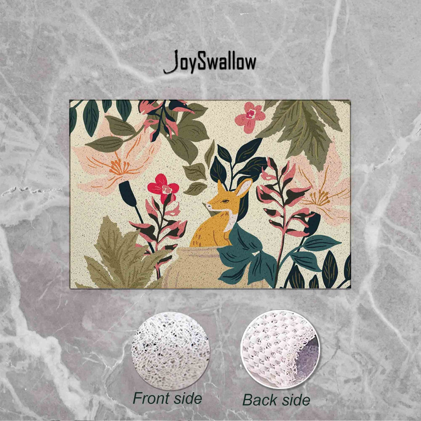 JoySwallow Personalized Bathtub Mat, Forest Deer Bathtub Mat, Animal PVC Coil Shower Mat, Anti Skid PVC Coil Bathmat, Deer Permeable Bathmat, Floral Glass and Pot Drainable Rug