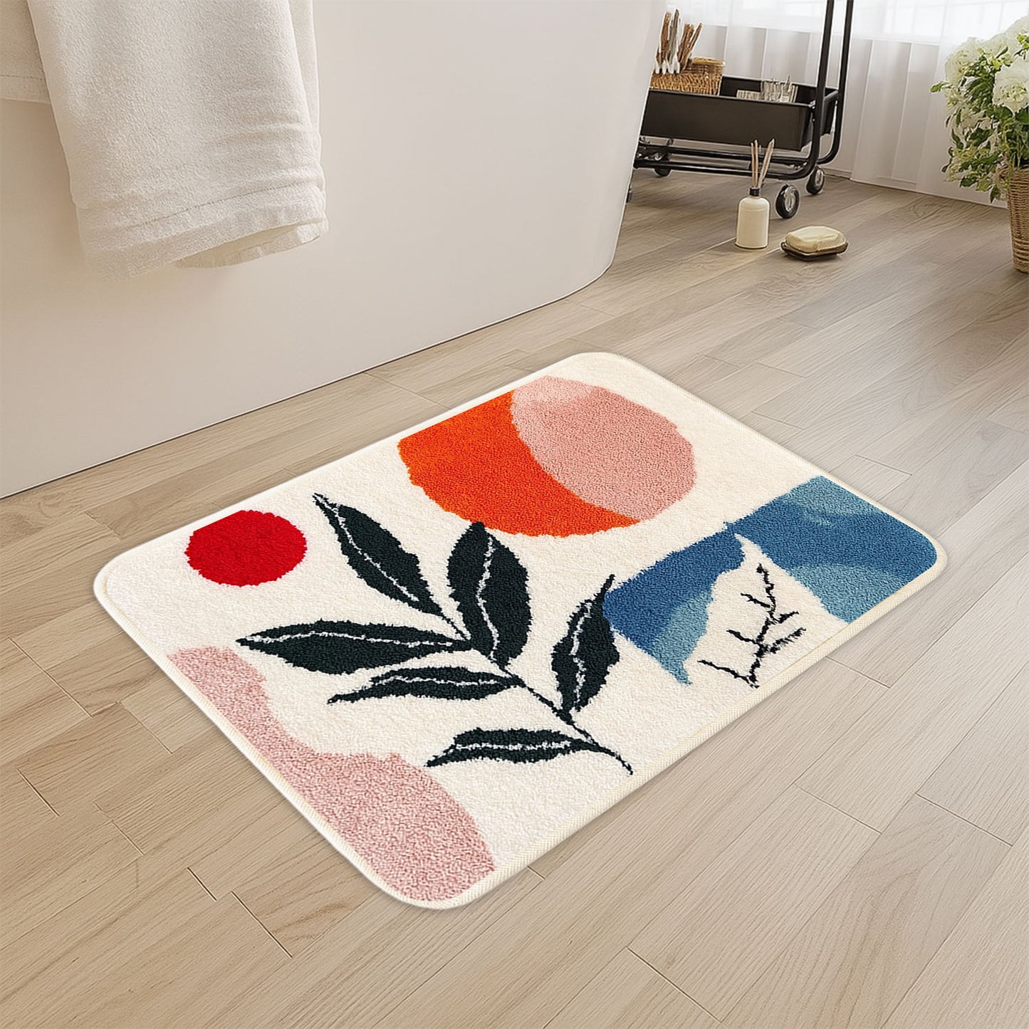 JoySwallow Geometrical Sun and Plant Tufted Bathmat, Floral Rug, Area Rug, Bedroom Rugs