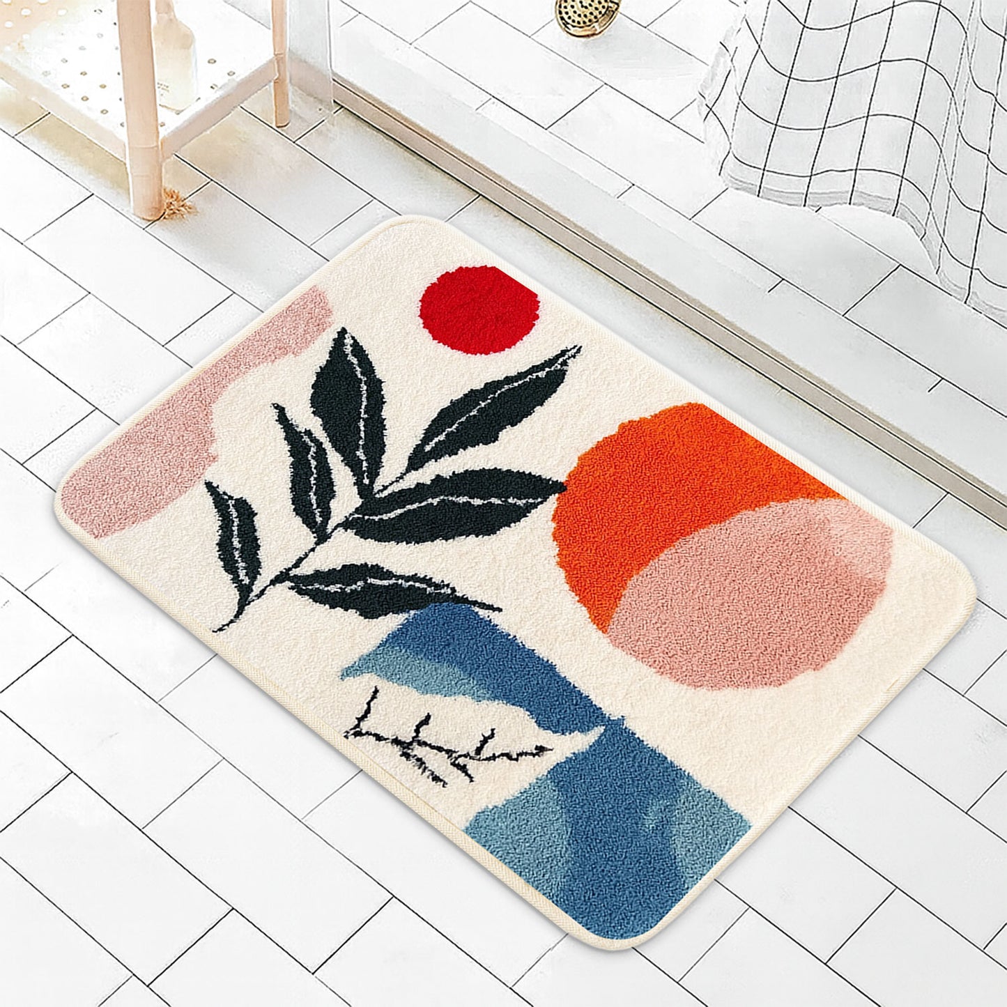 JoySwallow Geometrical Sun and Plant Tufted Bathmat, Floral Rug, Area Rug, Bedroom Rugs