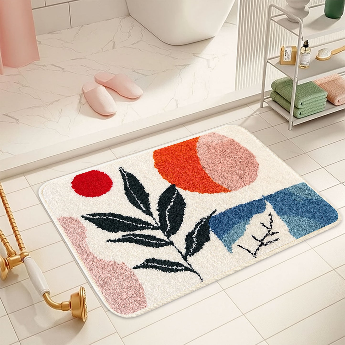 JoySwallow Geometrical Sun and Plant Tufted Bathmat, Floral Rug, Area Rug, Bedroom Rugs