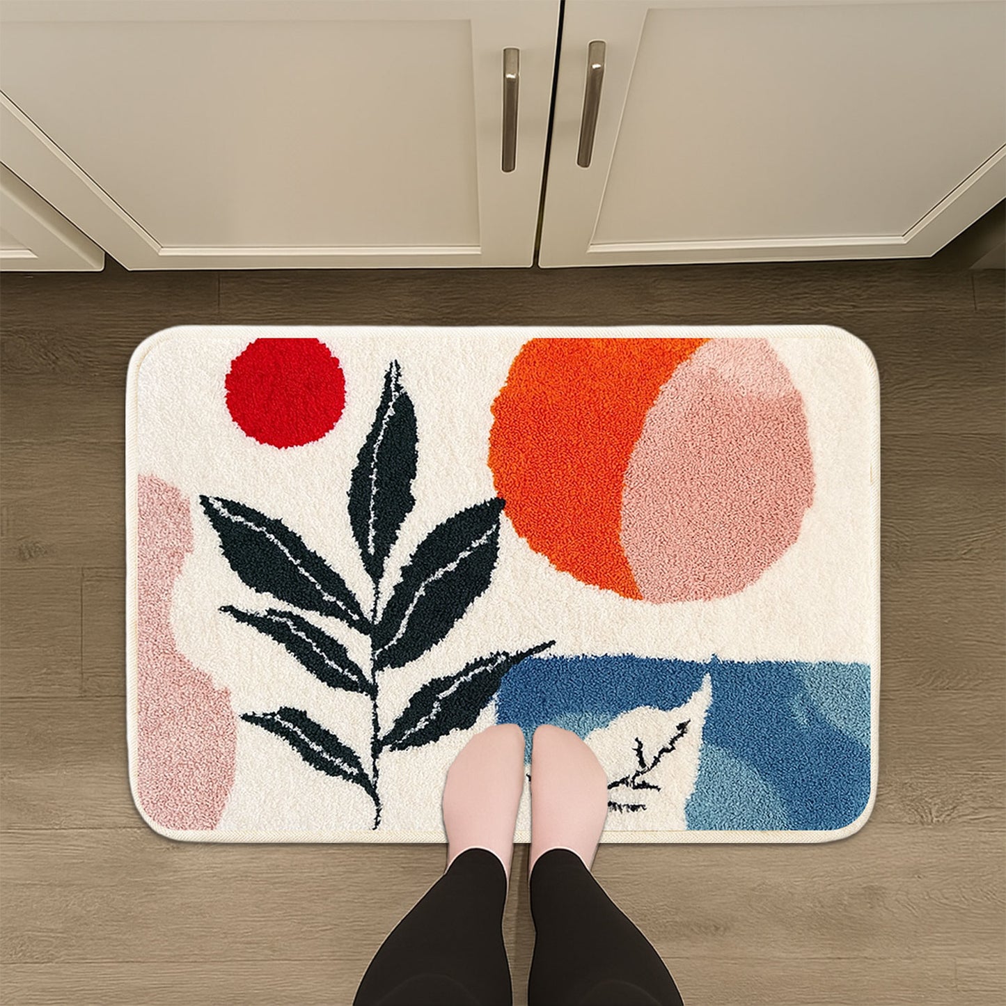 JoySwallow Geometrical Sun and Plant Tufted Bathmat, Floral Rug, Area Rug, Bedroom Rugs