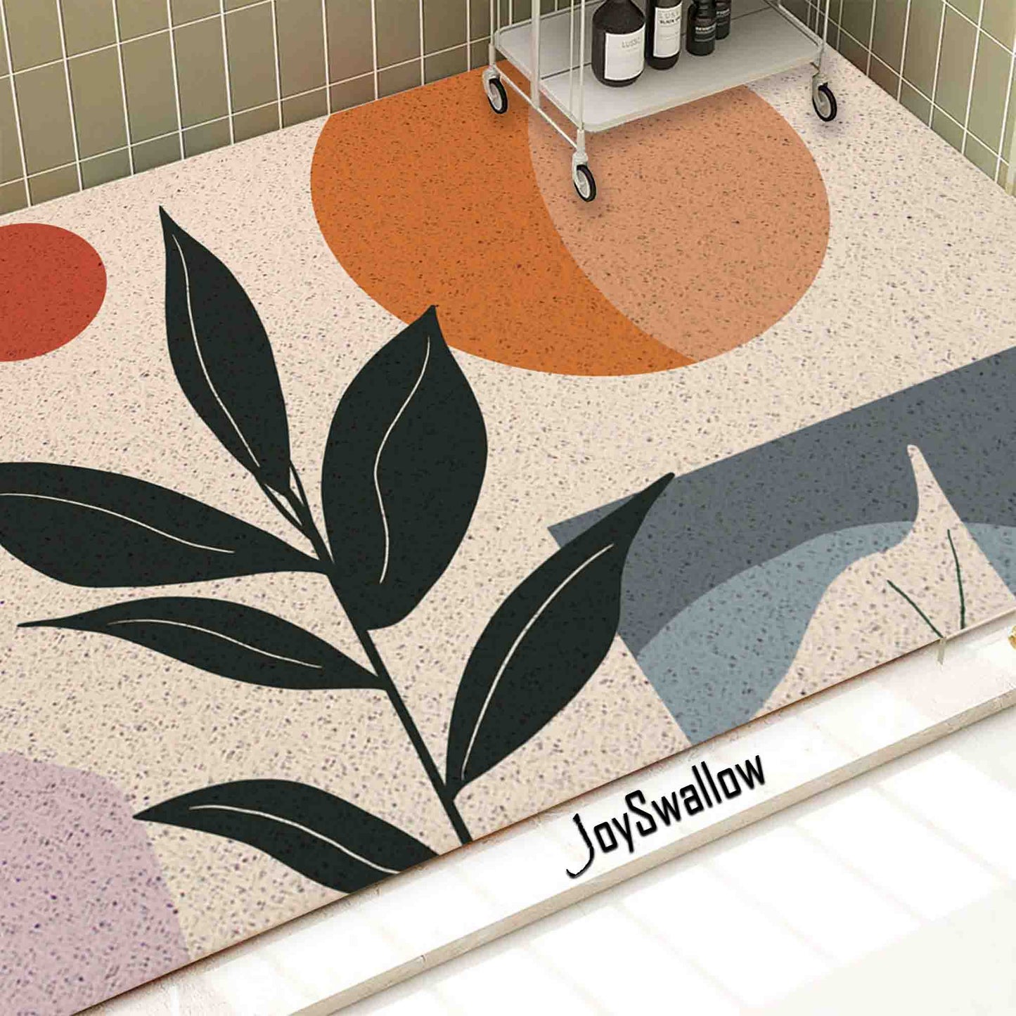 JoySwallow Personalized Bathtub Mat, Geometrical Sun Plant Bathtub Mat, Abstract PVC Coil Shower Mat, Anti Skid PVC Coil Bathmat, Geometric Permeable Bathmat, Drainable Rug