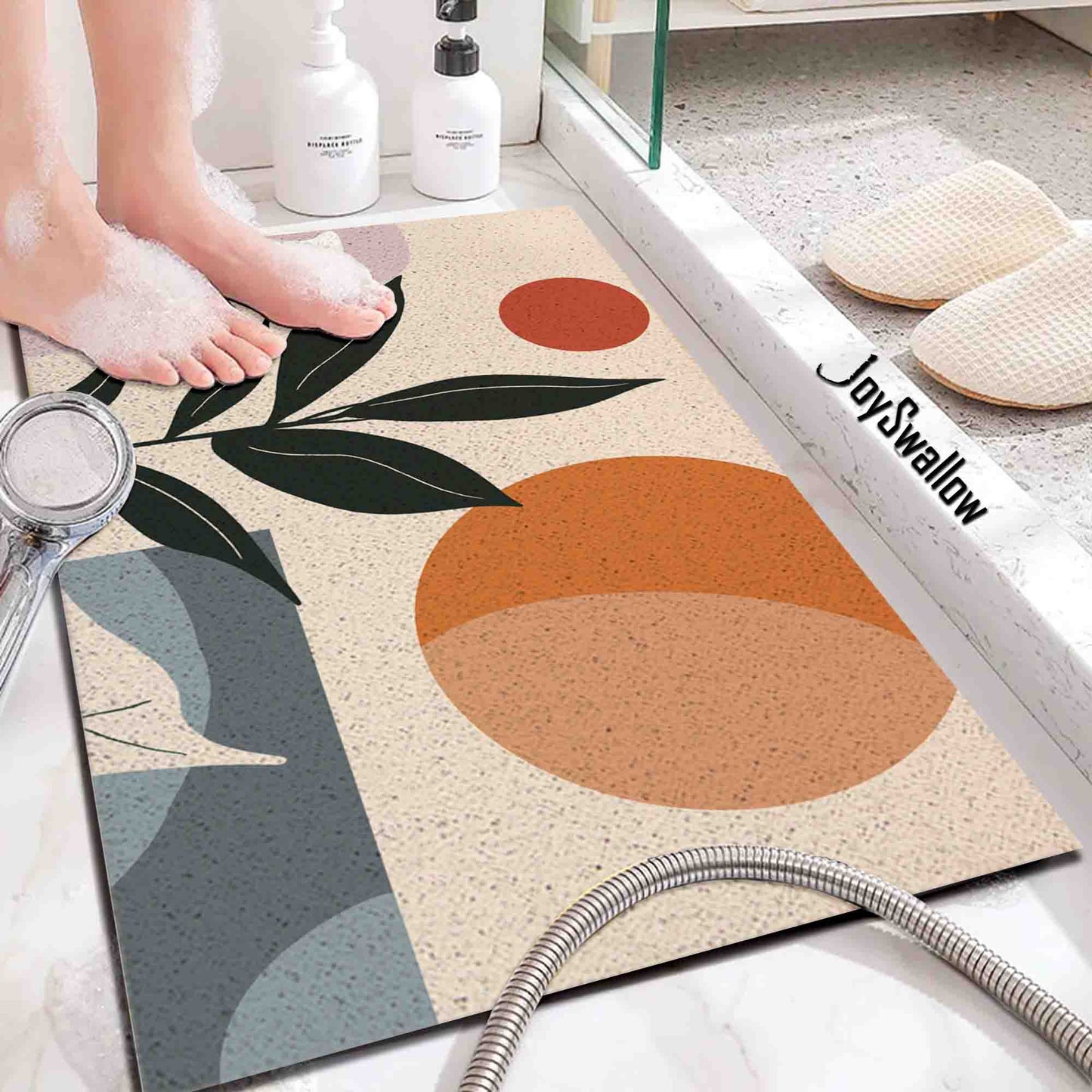 JoySwallow Personalized Bathtub Mat, Geometrical Sun Plant Bathtub Mat, Abstract PVC Coil Shower Mat, Anti Skid PVC Coil Bathmat, Geometric Permeable Bathmat, Drainable Rug