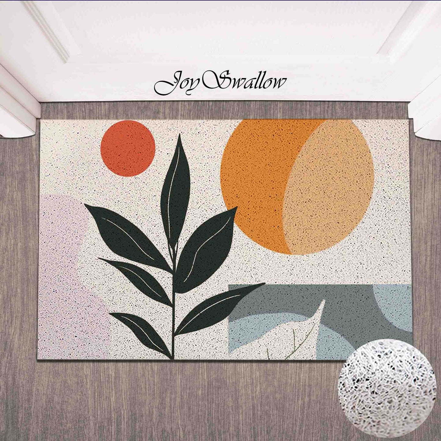 JoySwallow Personalized Doormat, Geometrical Sun and Plant Door Mat, PVC Coil Entrance Door Mat, Sun Floral Anti-Skid Outdoor Mat, Entryway Rug for Porch Courtyard