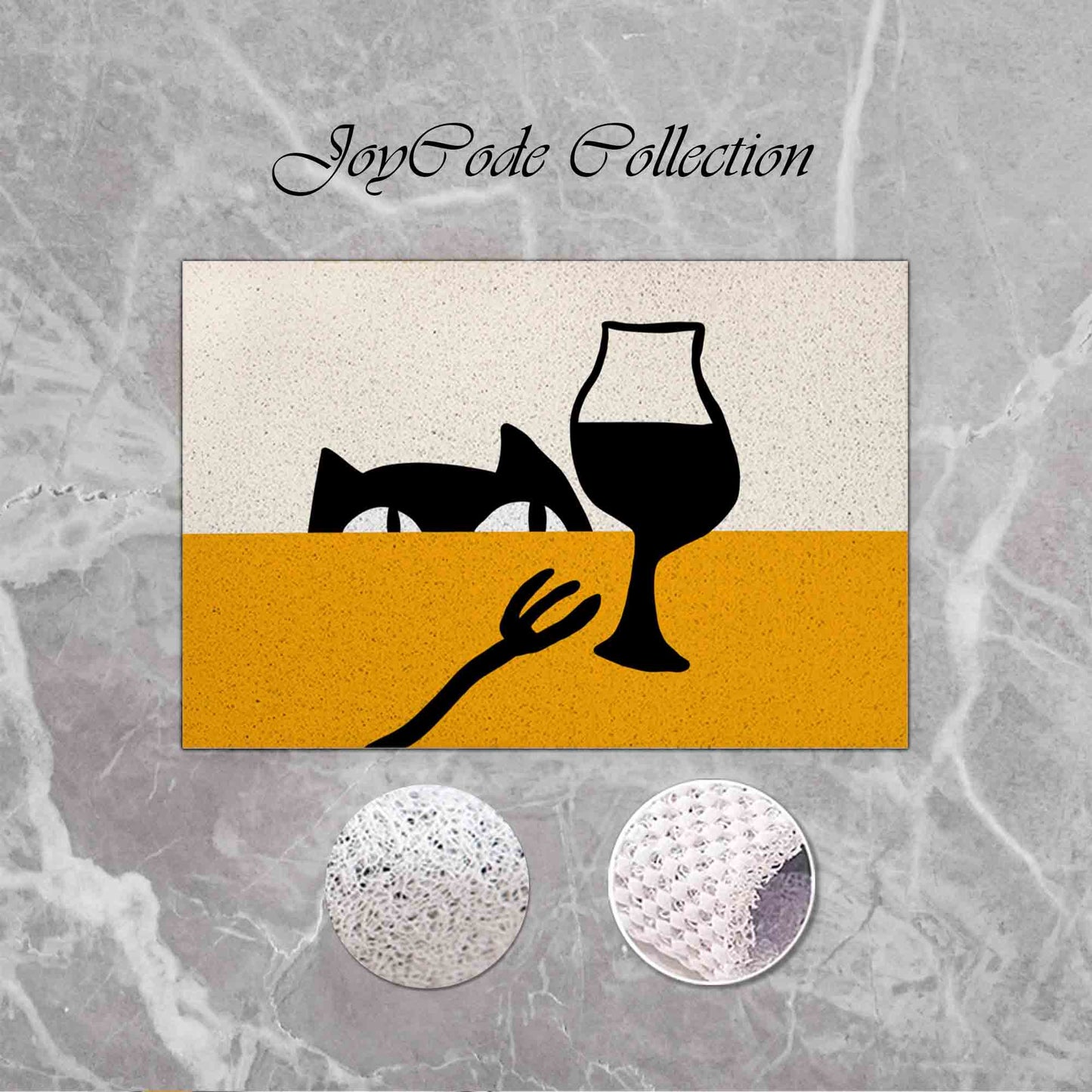 JoySwallow Personalized Bathtub Mat, Greedy Little Black Cat Bathtub Mat, PVC Coil Shower Mat, Anti Skid PVC Coil Bathmat, Animal Permeable Bathmat, Drainable Rug