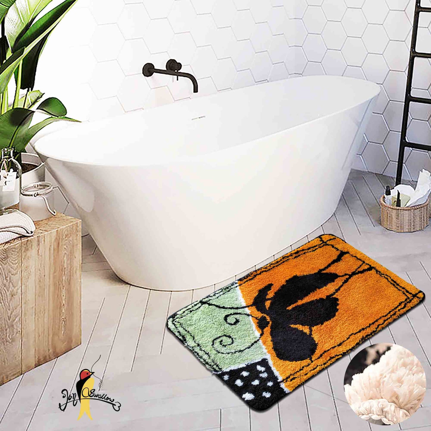 JoySwallow Abstract Flower Line and Blocks list Tufted Bathmat Rug Area Rug Bedroom Rugs