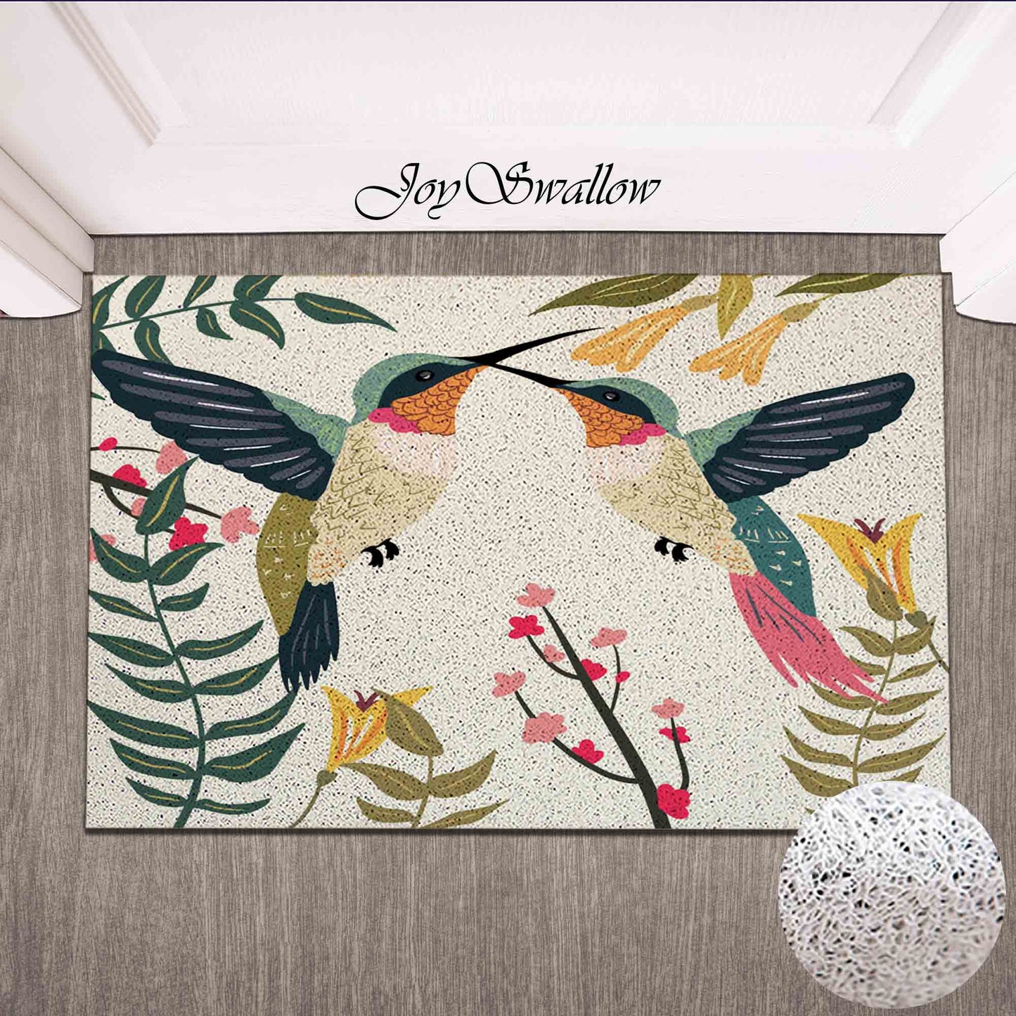 JoySwallow Hummingbird Doormat, PVC Coil Entrance Door Mat, Cute Bird Anti-Skid Outdoor Mat, Elegant Entrance Rug, Floral Entryway Rug for Porch Courtyard
