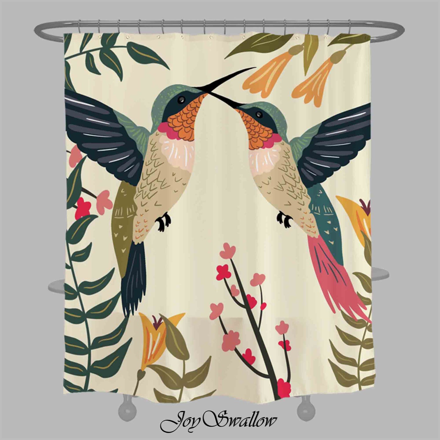 JoySwallow Hummingbird Shower Curtain, Birds Shower Curtain, Floral Curtain, Waterproof Curtains, Animal Machine Washable Shower Curtains, Heavy Weighted Bath Curtains with hooks