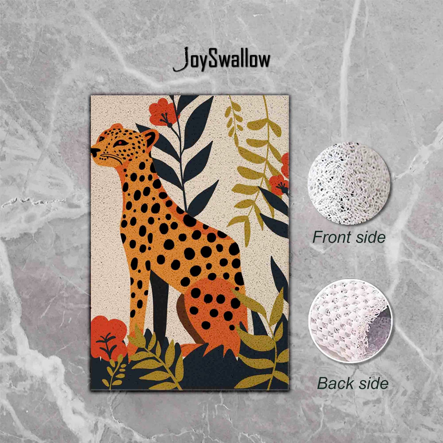 JoySwallow Personalized Bathtub Mat, Jungle Leopard Bathtub Mat, Cheetah PVC Coil Shower Mat, Anti Skid PVC Coil Bathmat, Animal Permeable Bathmat, Glass and Pot Drainable Rug