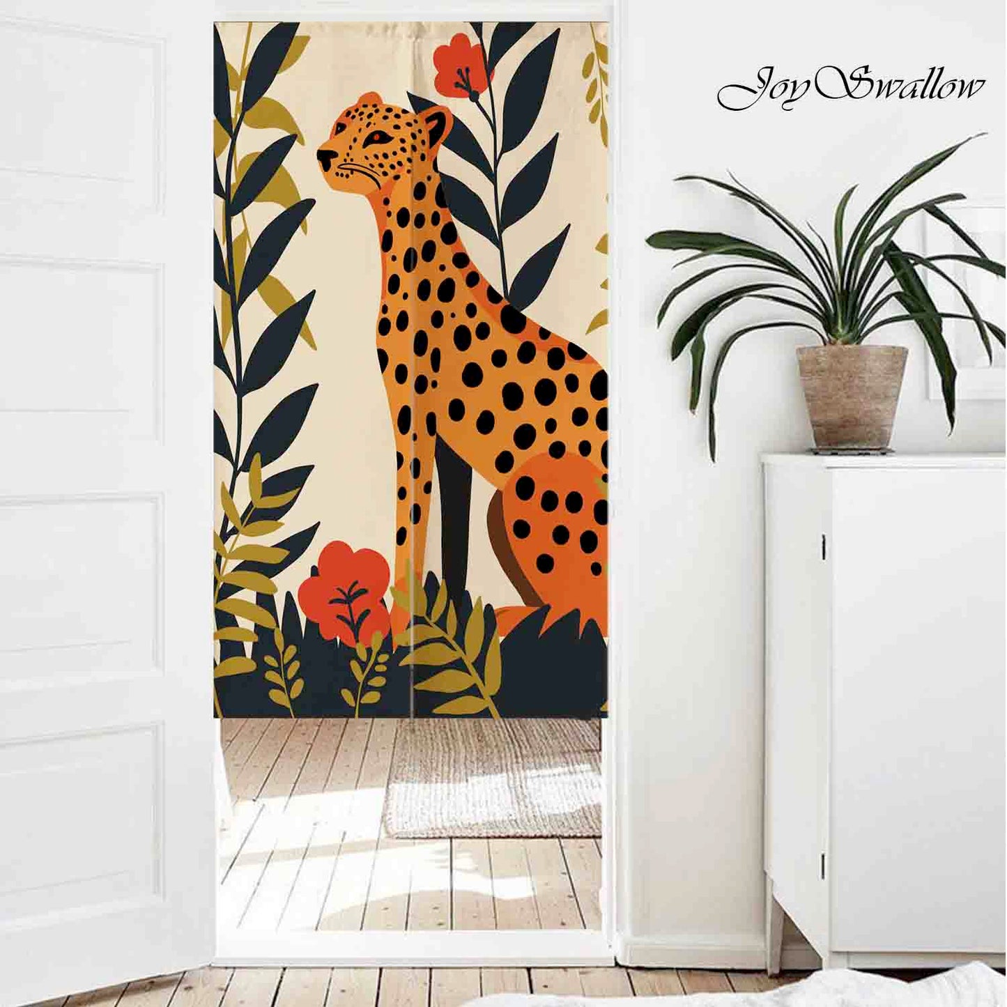 JoySwallow Personalized Doorway Curtain, Jungle Leopard Doorway Curtain, Animal Door Tapestries for Home, Cheetah Door Curtain for Kitchen, Curtain for Bedroom Decoration, Privacy Divider Curtain with Rod
