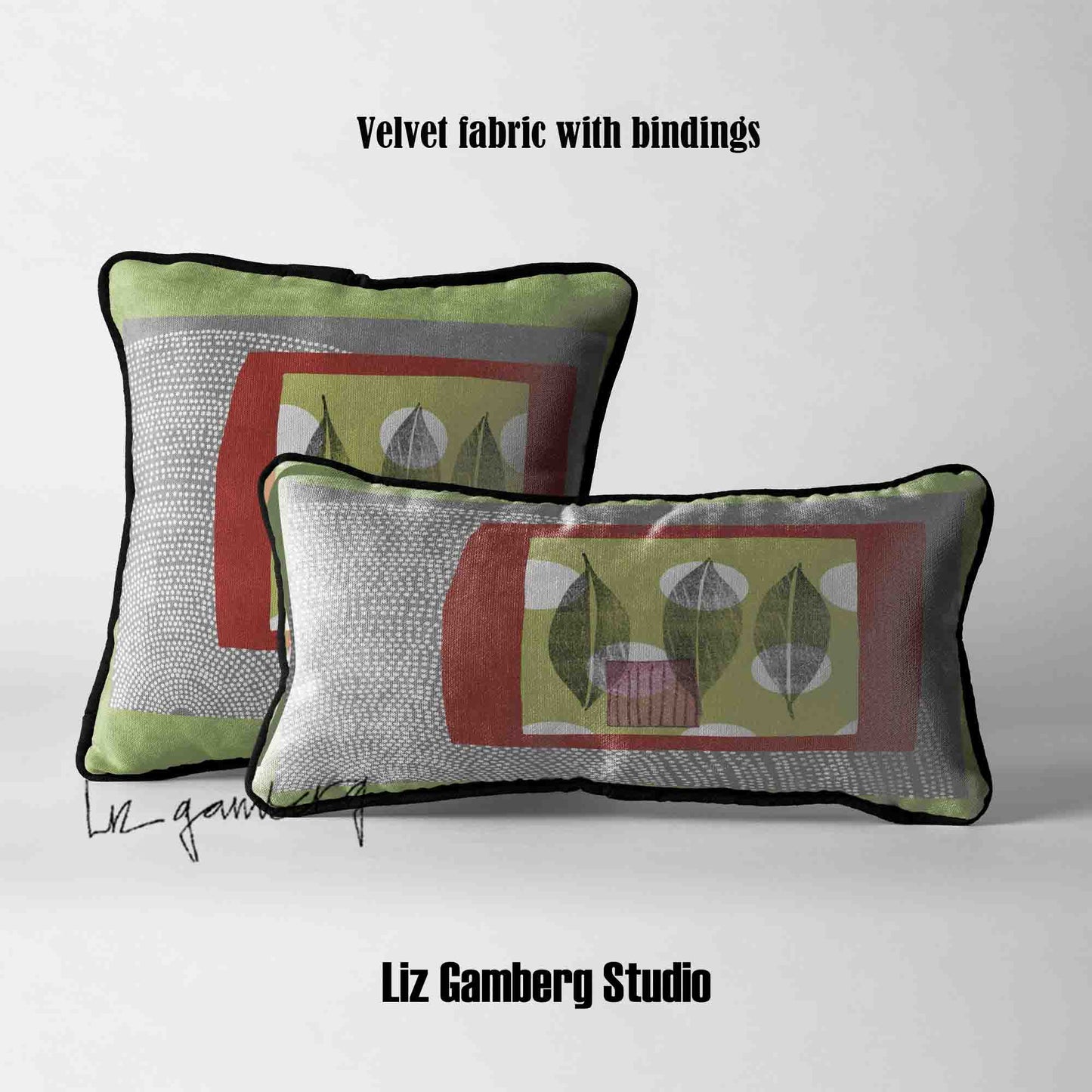 Leaf Trio Velvet | Linen Cotton | Satin Throw Pillow Covers without Inserts by Liz Gamberg Studio from US