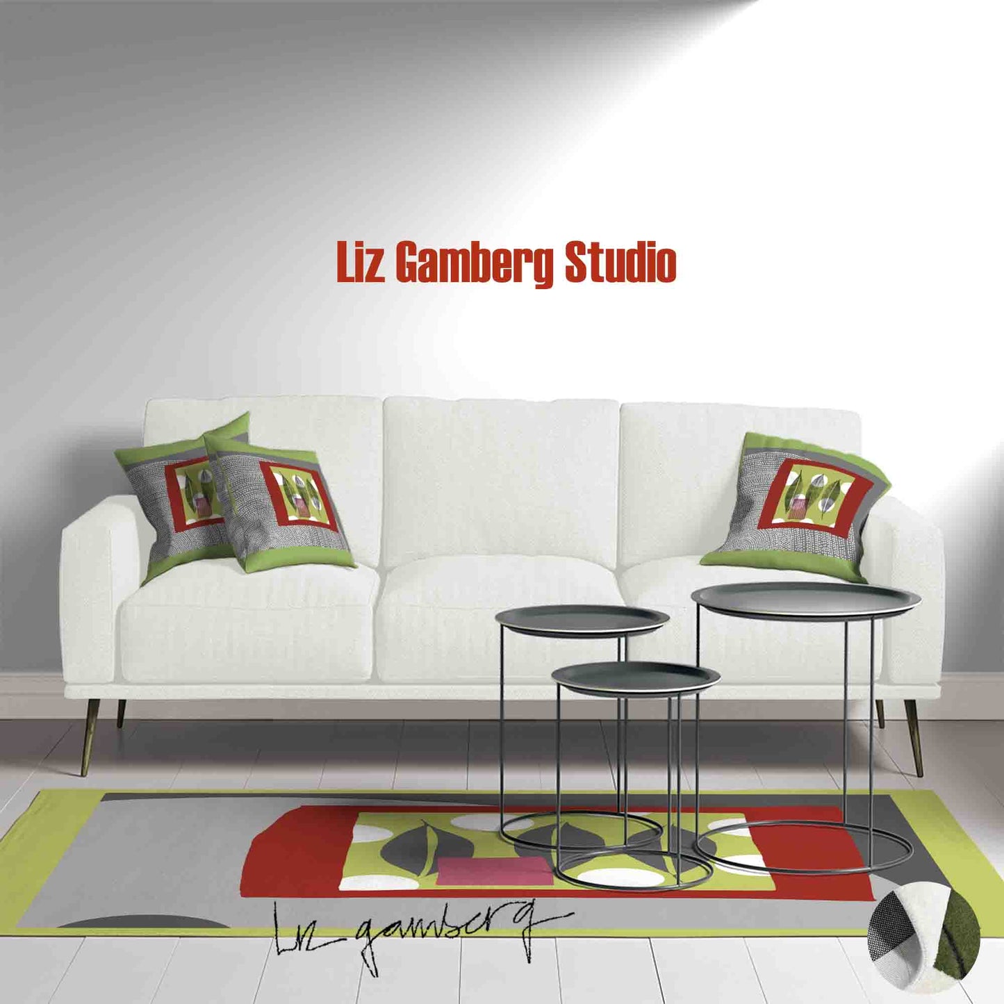 Leaf Trio Handmade Yarn Dye Living Room Rug by Liz Gamberg Studio from US