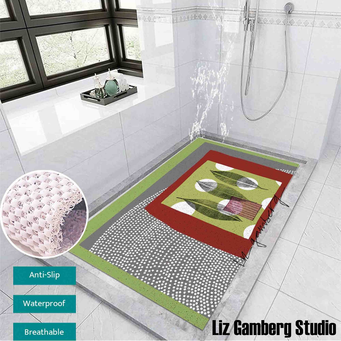 Leaf Trio PVC Coil Bath Tub Mat by Liz Gamberg Studio from US