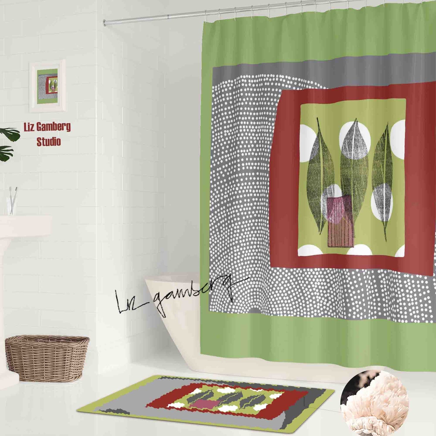 Leaf Trio Shower Curtain by Liz Gamberg Studio from US