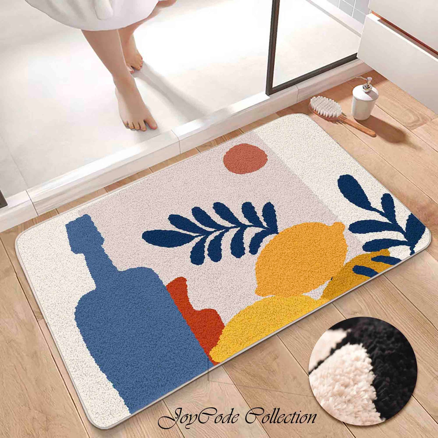 JoySwallow Lemon Wine Moon Tufted Bathmat, Floral Bathroom Rug, Fruit Area Rug, Floral Bedroom Rugs