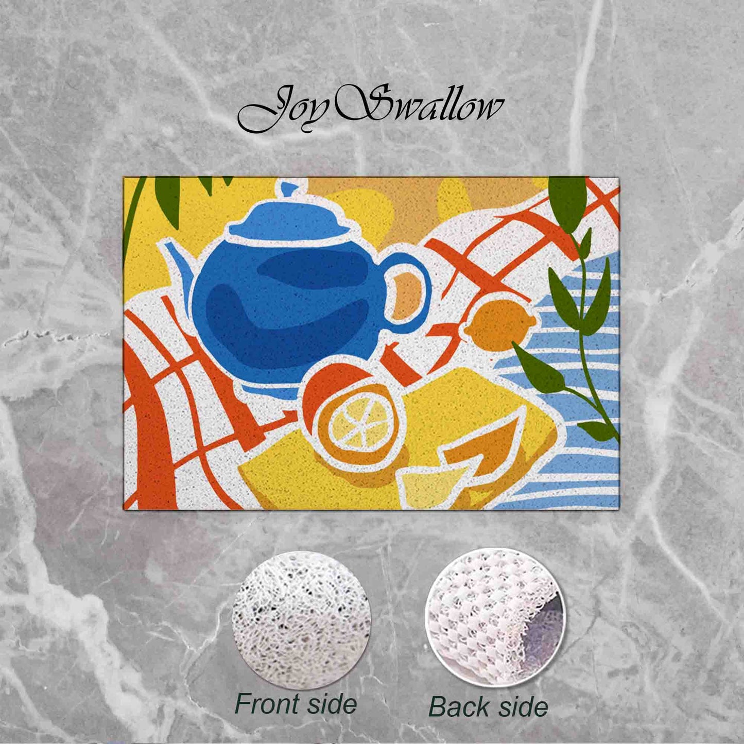 JoySwallow Personalized Bathtub Mat, Lemon Tea Pot Bathtub Mat, PVC Coil Shower Mat, Anti Skid PVC Coil Bathmat, Floral Permeable Bathmat, Irregular Shaped Drainable Rug