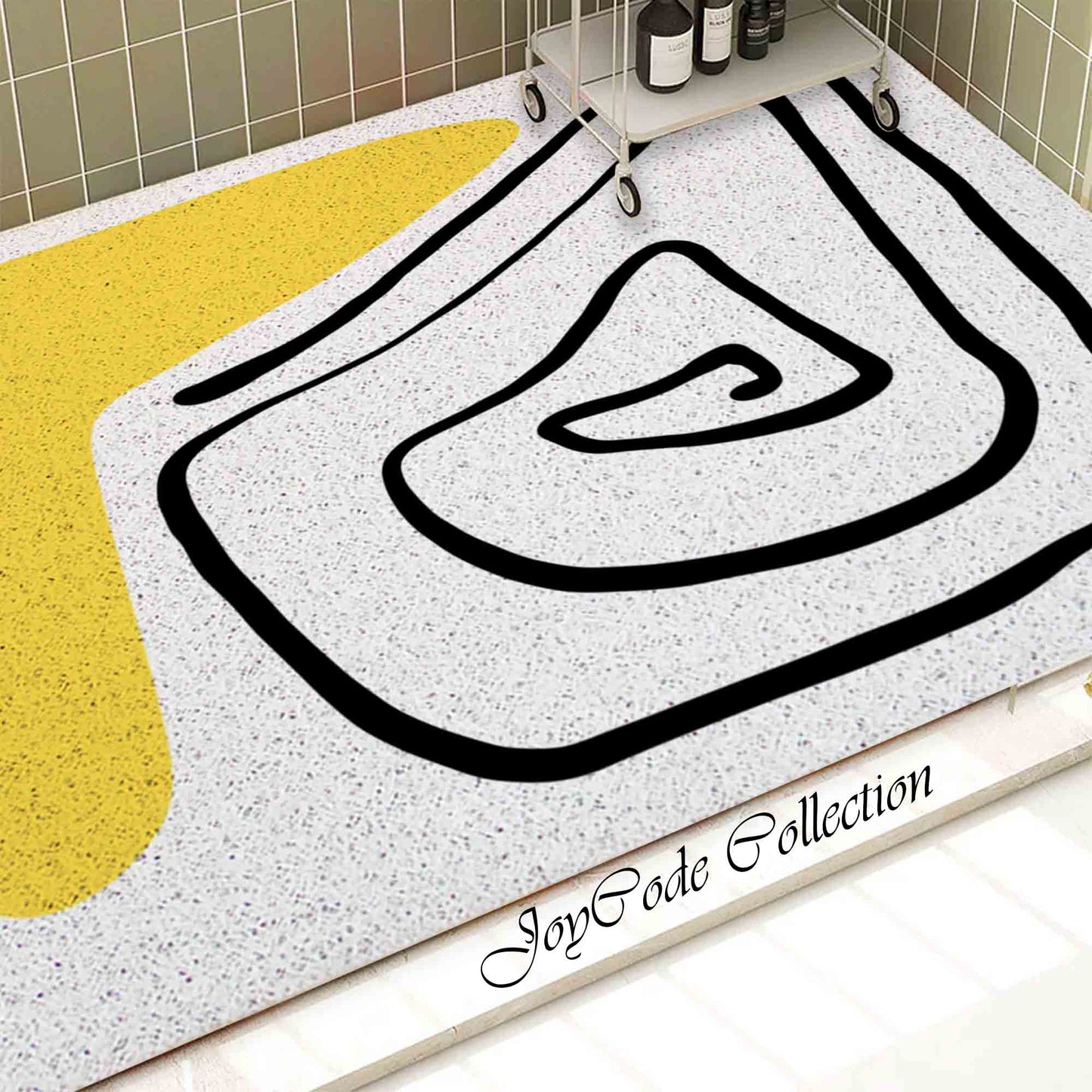 JoySwallow Personalized Bathtub Mat, Line and Block Art Bathtub Mat, Line Art PVC Coil Shower Mat, Geometrical Anti Skid PVC Coil Bathmat, Permeable Bathmat, Drainable Rug
