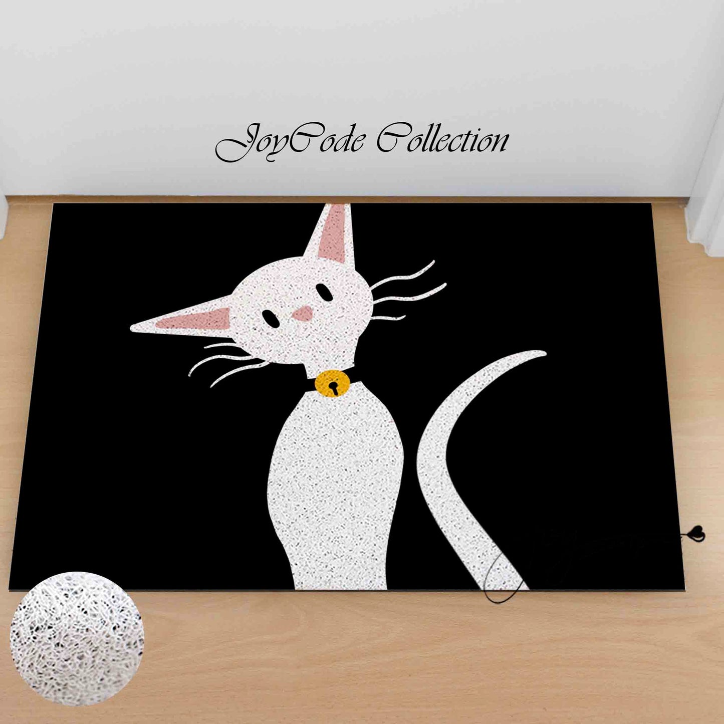 JoySwallow Personalized Door Mat, Cute White Cat PVC Coil Entrance Door Mat, Cute Animal Anti-Skid Outdoor Mat, Kitty Entryway Rug for Porch Courtyard