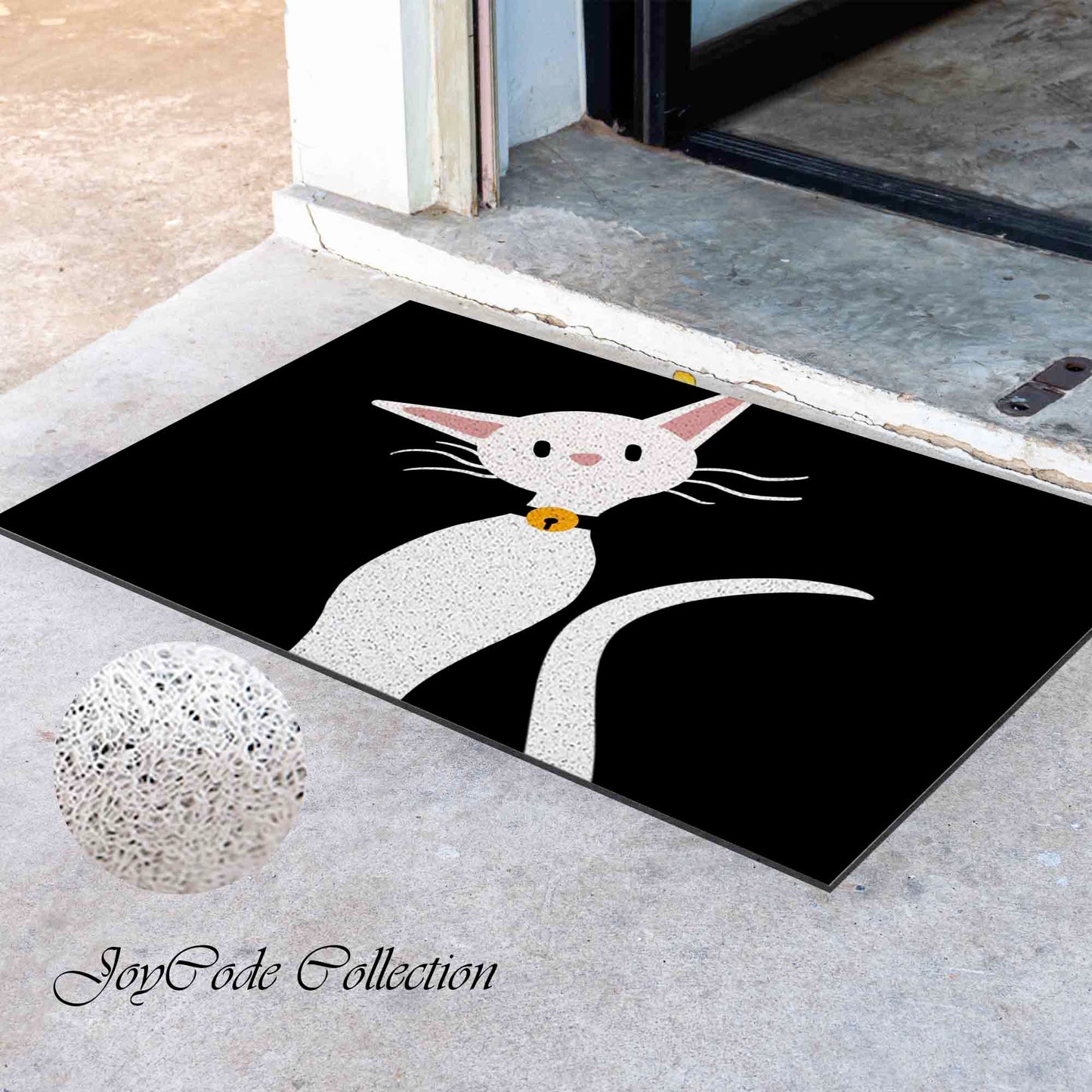 JoySwallow Personalized Door Mat, Cute White Cat PVC Coil Entrance Door Mat, Cute Animal Anti-Skid Outdoor Mat, Kitty Entryway Rug for Porch Courtyard