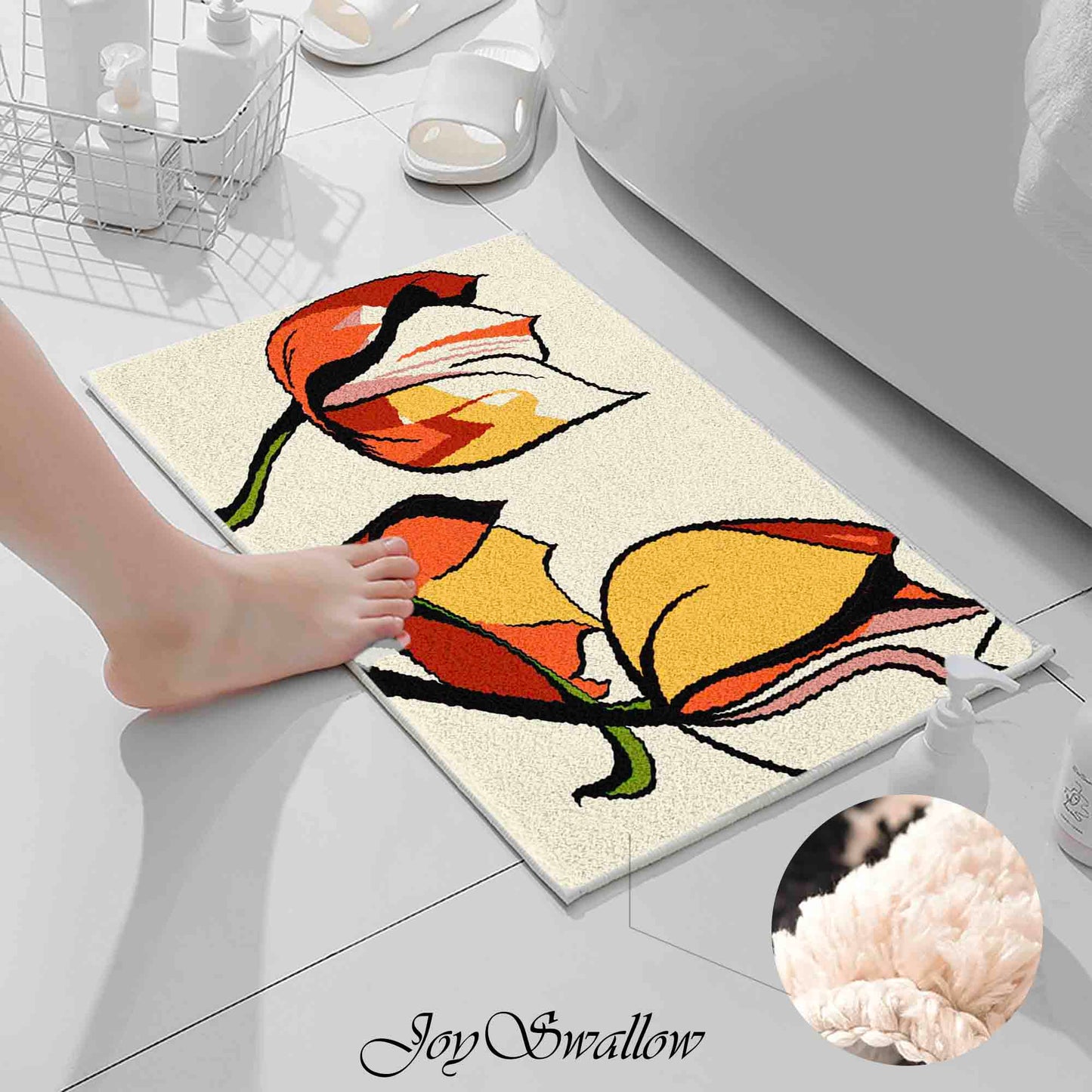 JoySwallow Tulip Flower Tufted Bathmat, Floral Bathroom Rug, Flower Area Rug, Floral Bedroom Rugs
