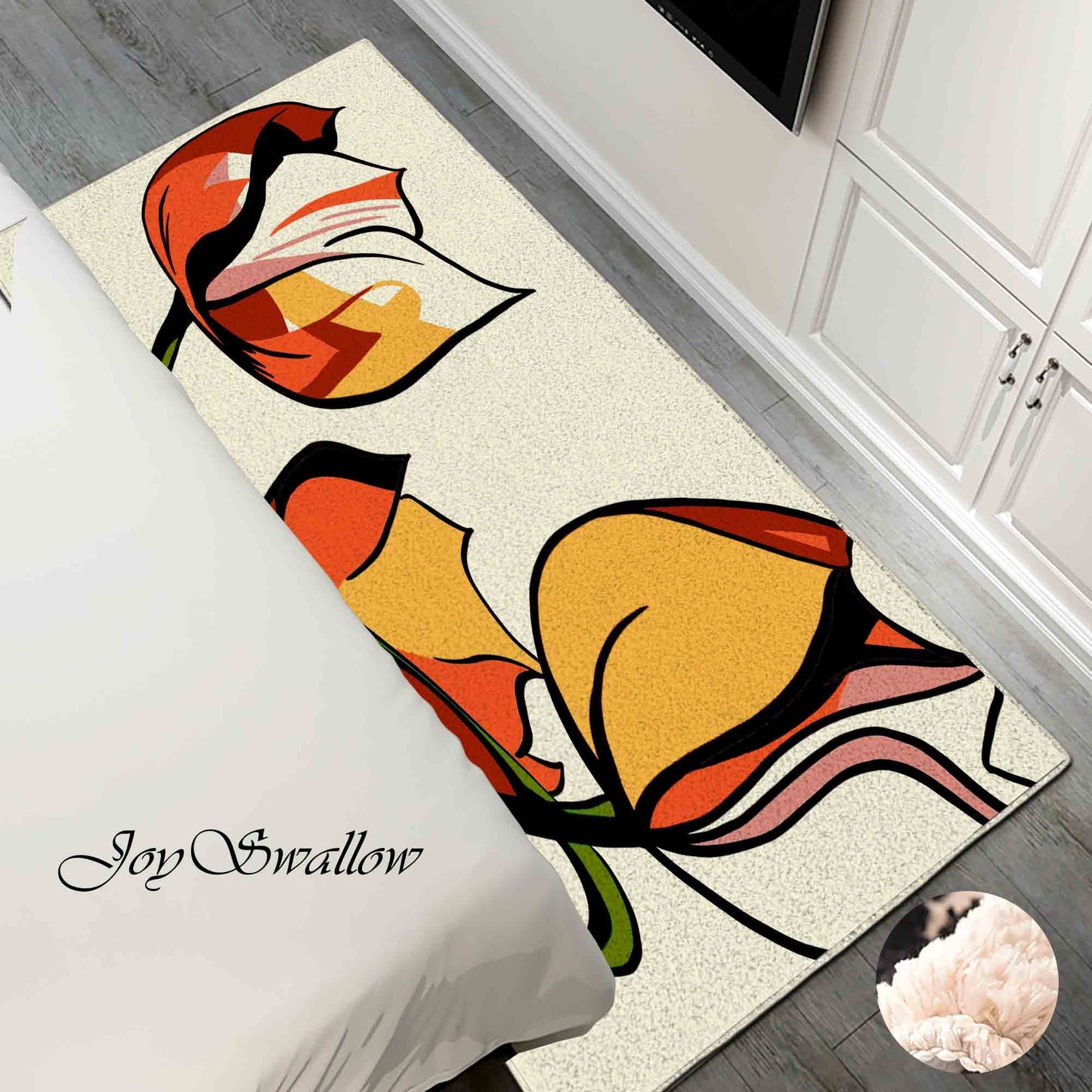 JoySwallow Tulip Flower Tufted Bathmat, Floral Bathroom Rug, Flower Area Rug, Floral Bedroom Rugs