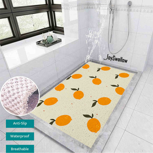 JoySwallow Personalized Bathtub Mat, Lovely Lemon Bathtub Mat, PVC Coil Shower Mat, Anti Skid PVC Coil Bathmat, Floral Permeable Bathmat, Irregular Shaped Drainable Rug