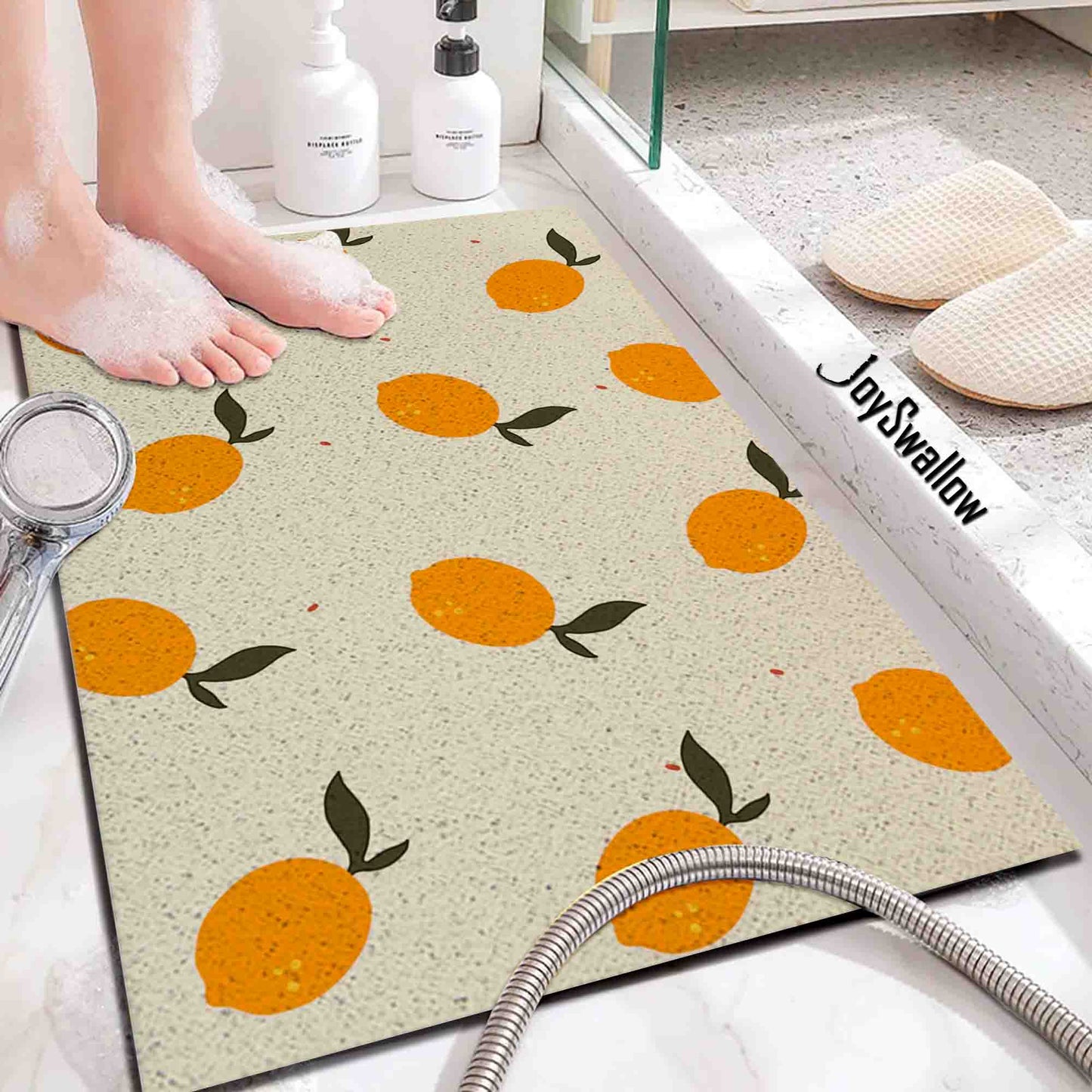JoySwallow Personalized Bathtub Mat, Lovely Lemon Bathtub Mat, PVC Coil Shower Mat, Anti Skid PVC Coil Bathmat, Floral Permeable Bathmat, Irregular Shaped Drainable Rug