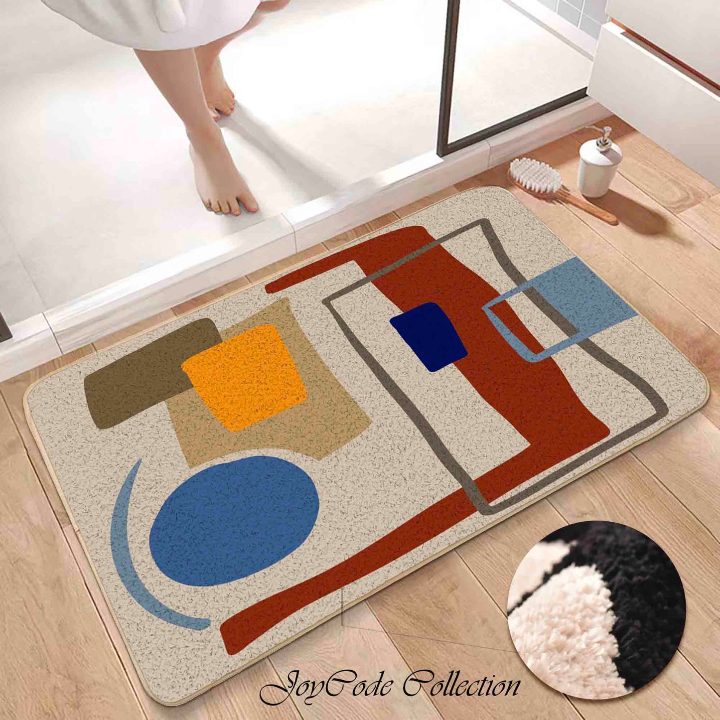 JoySwallow Modern Blocks Lines Art Tufted Bathmat, Floral Bathroom Rug, Flower Area Rug, Floral Bedroom Rugs