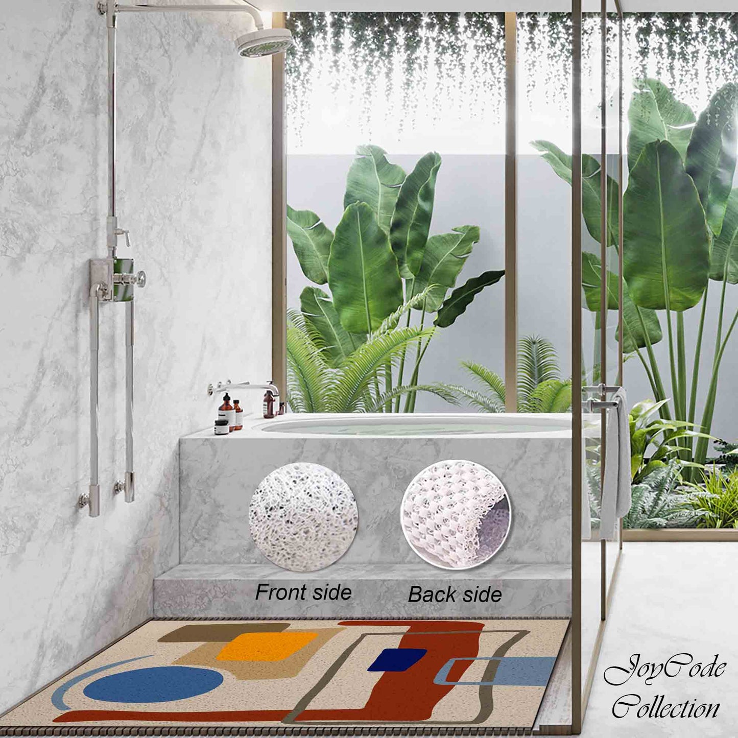 JoySwallow Personalized Bathtub Mat, Modern Blocks Lines Art Bathtub Mat, PVC Coil Shower Mat, Anti Skid PVC Coil Bathmat, Geometrical Permeable Bathmat, Drainable Rug